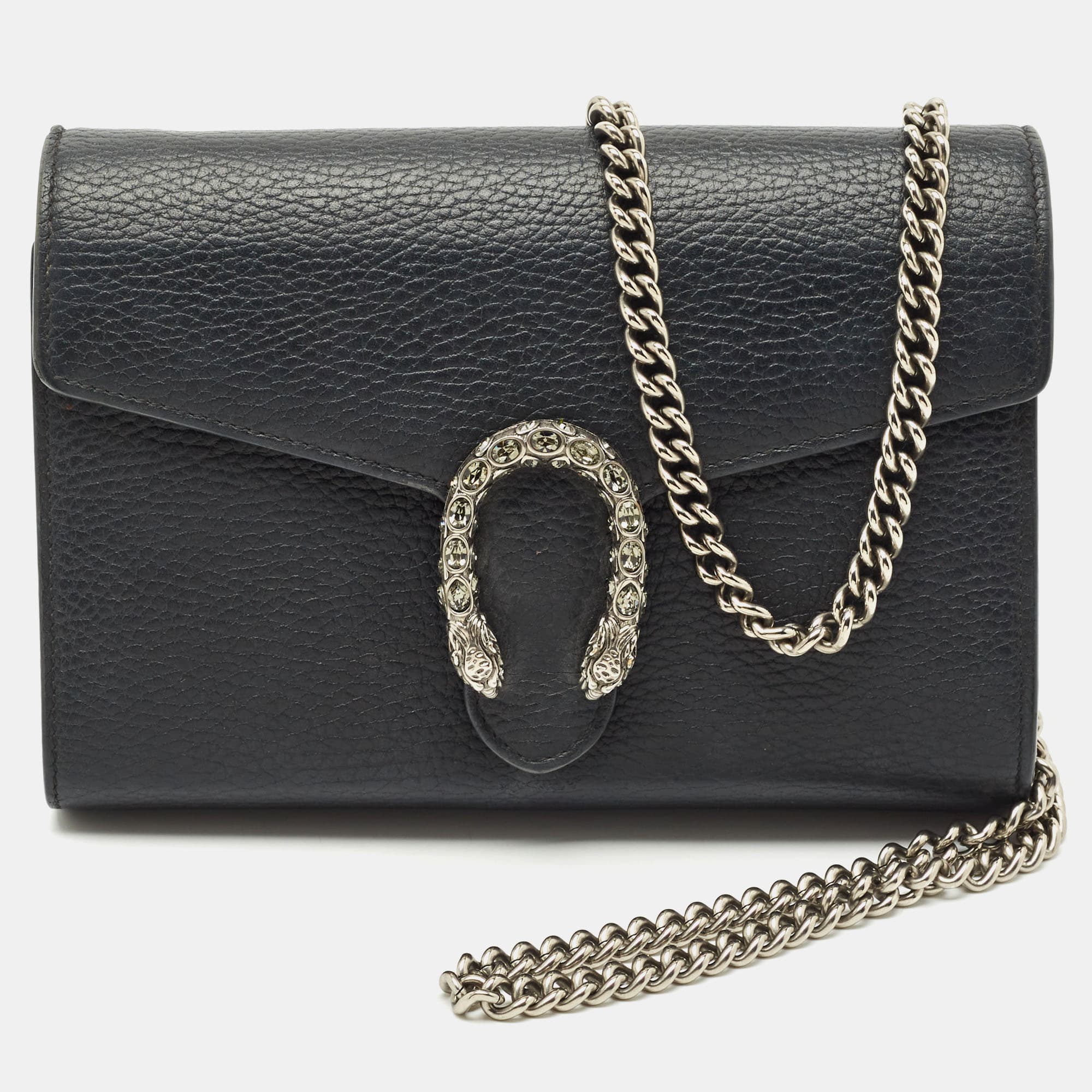 Gucci Dionysus Black Leather Wallet On Chain