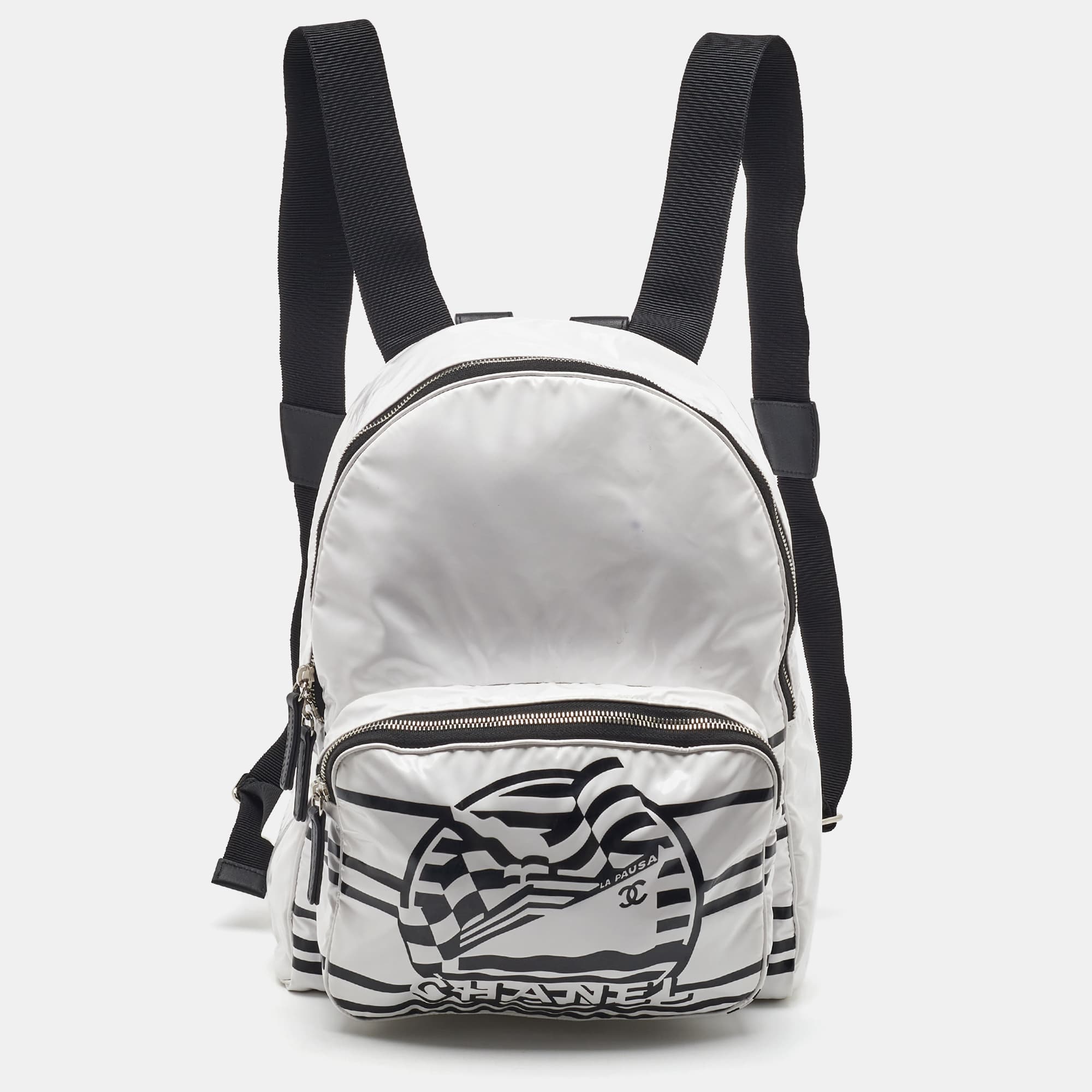 Chanel La Pausa Medium White Vinyl Backpacks