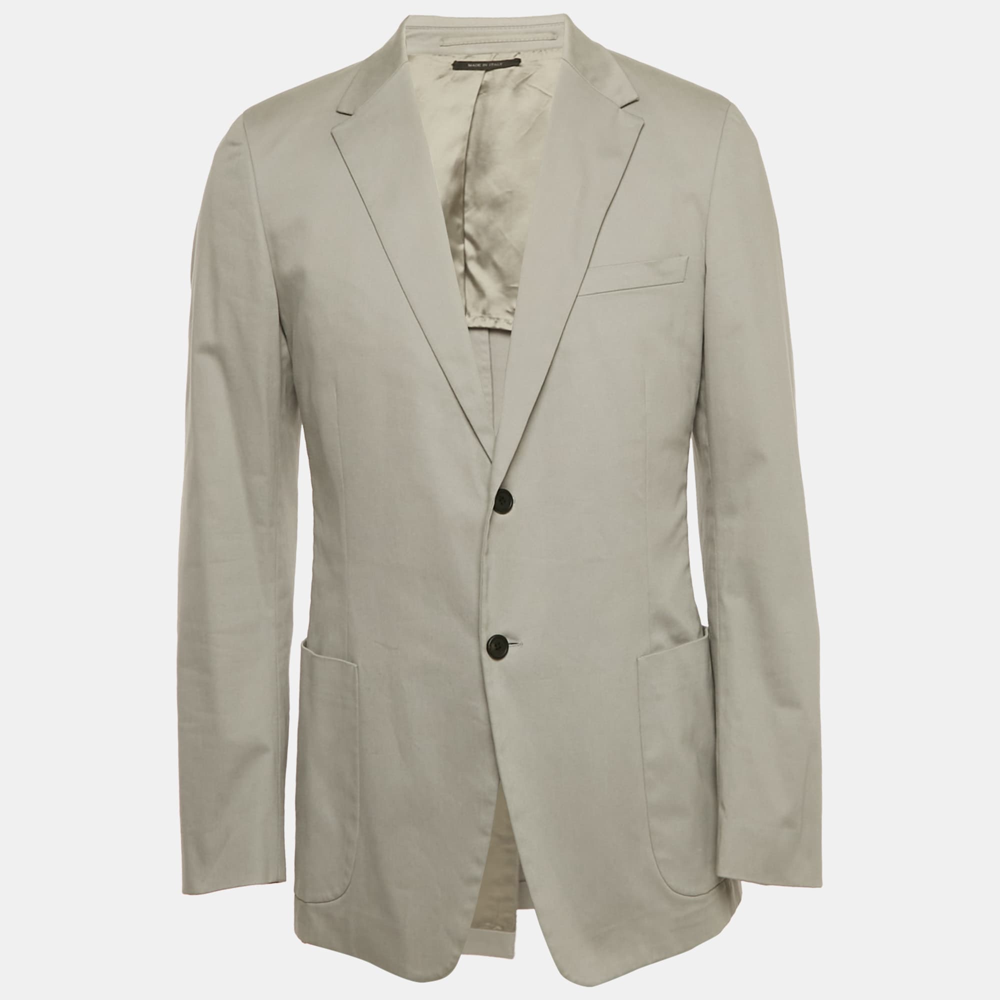 Prada Grey Cotton Regular Fit Single Breasted Blazer XXL