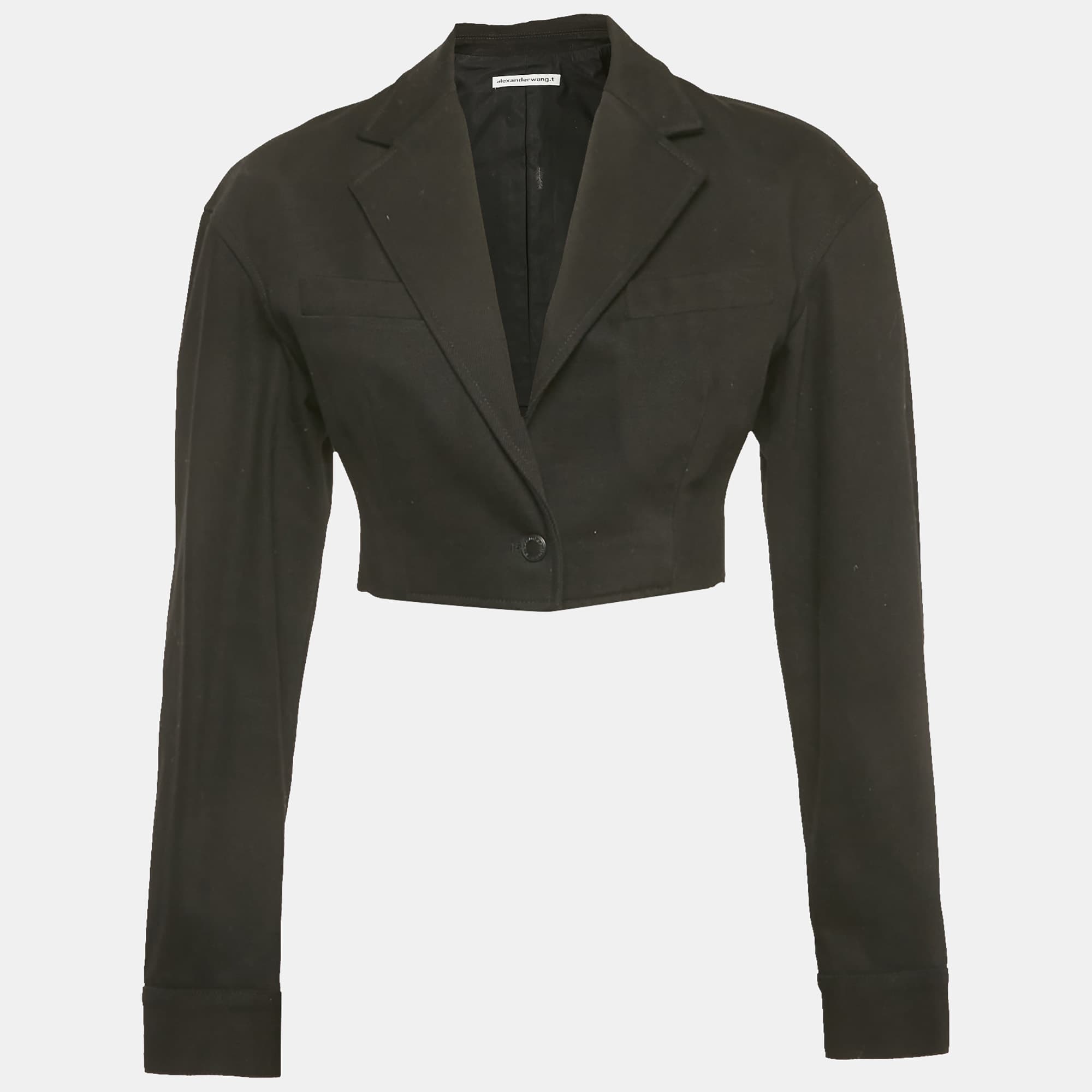 Alexander Wang Black Cotton Lapel Collar Cropped Jacket S
