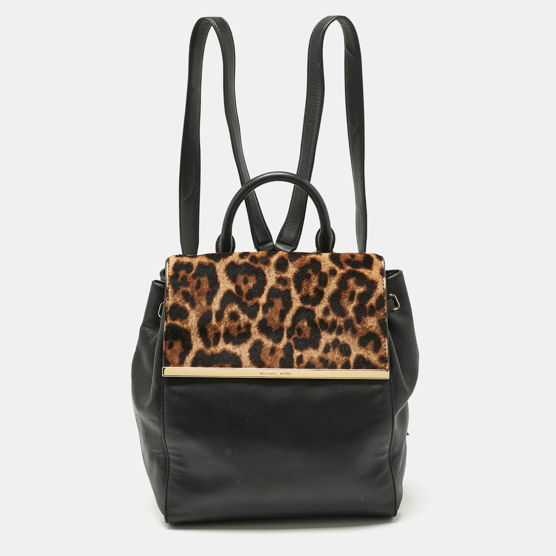 MICHAEL Michael Kors Black/Brown Leopard Print Calfhair and Leather Lana Backpack