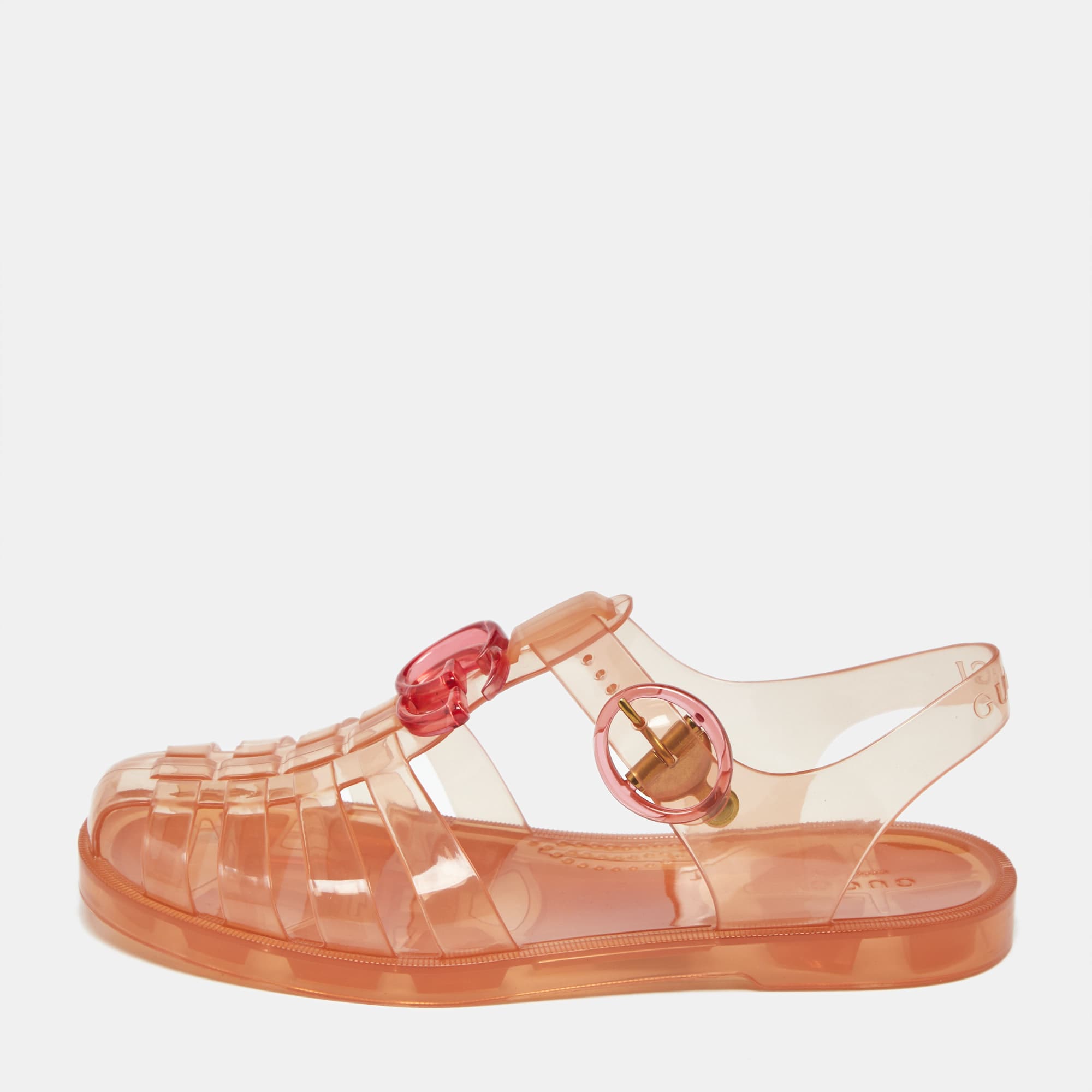 Gucci Orange Glossy Jelly GG Marmont Flat Sandals Size 35