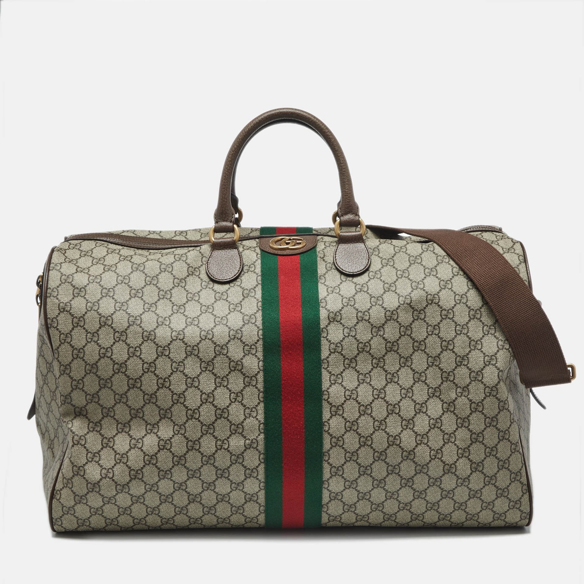 Gucci Beige/Brown GG Supreme Canvas and Leather Large Savoy Duffle Bag