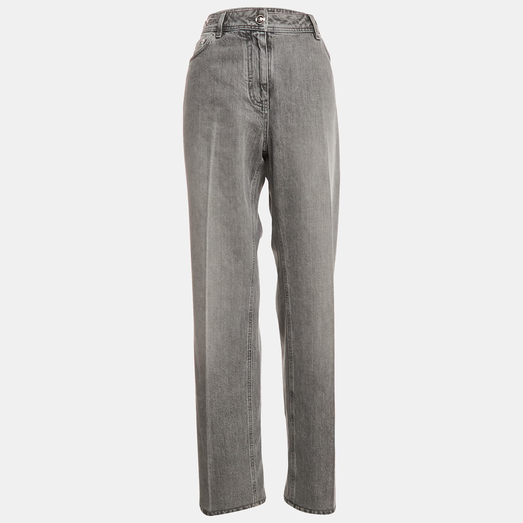 Versace Grey Stone Washed Denim Medusa Detail Straight Leg Jeans M Waist 29"