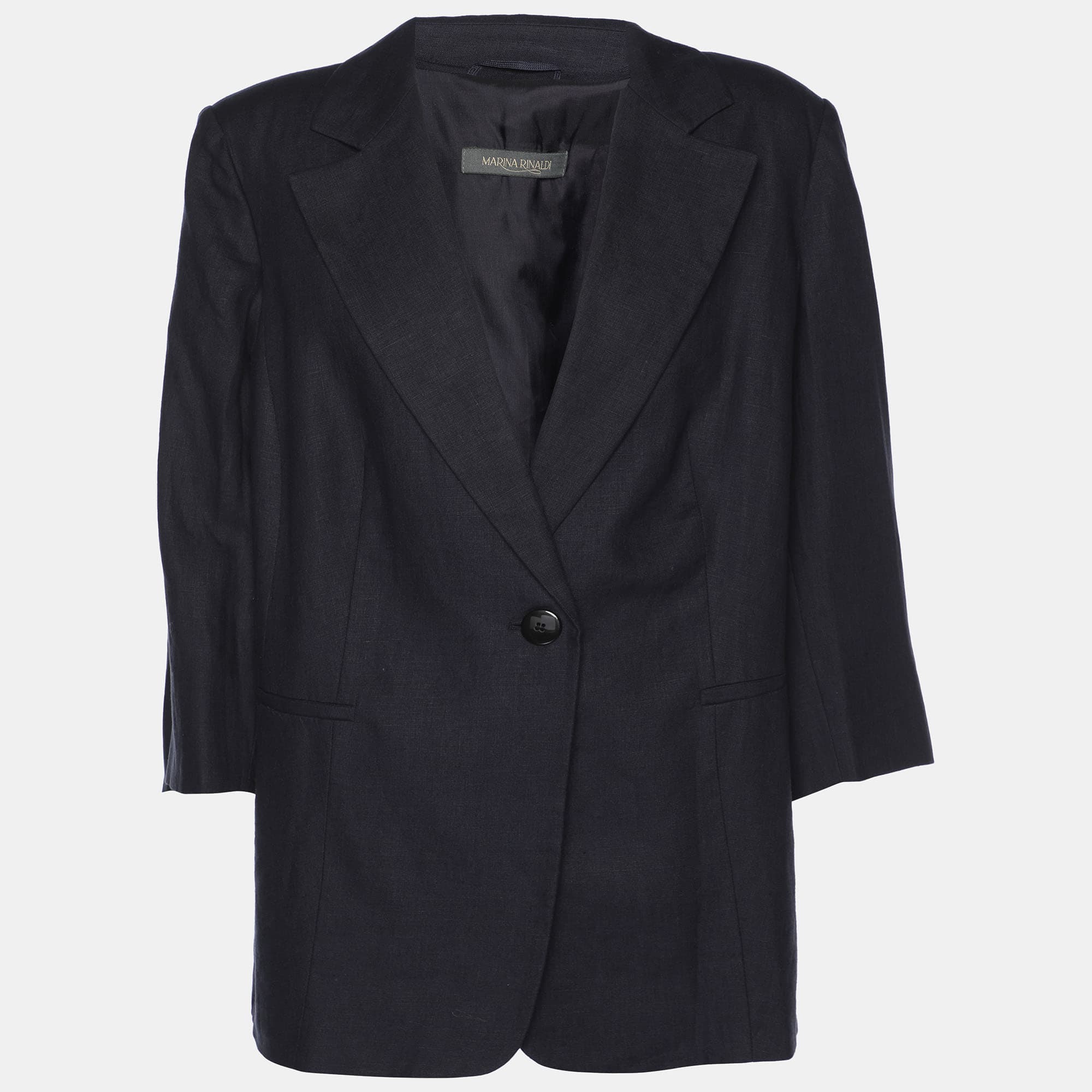 Marina Rinaldi Navy Blue Linen Single Breasted Blazer L