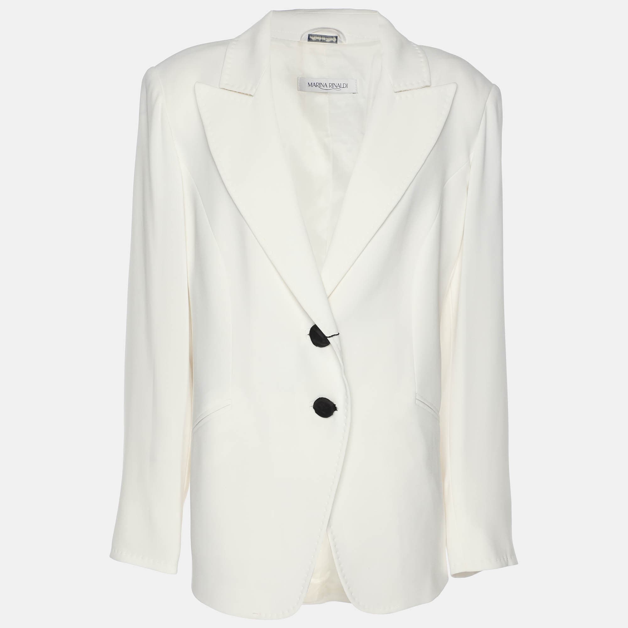 Marina Rinaldi White Crepe Single Breasted Blazer L