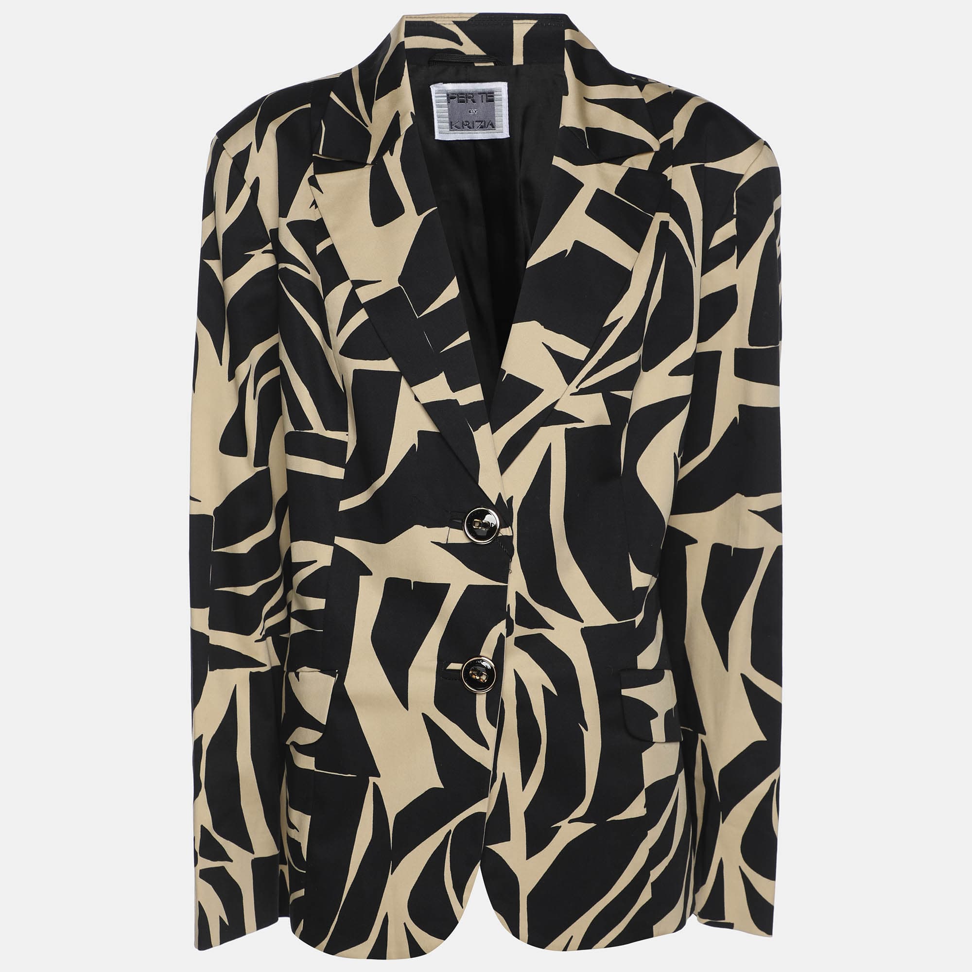 Perte by Krizia Black/Beige Stretch Cotton Single Breasted Blazer XL