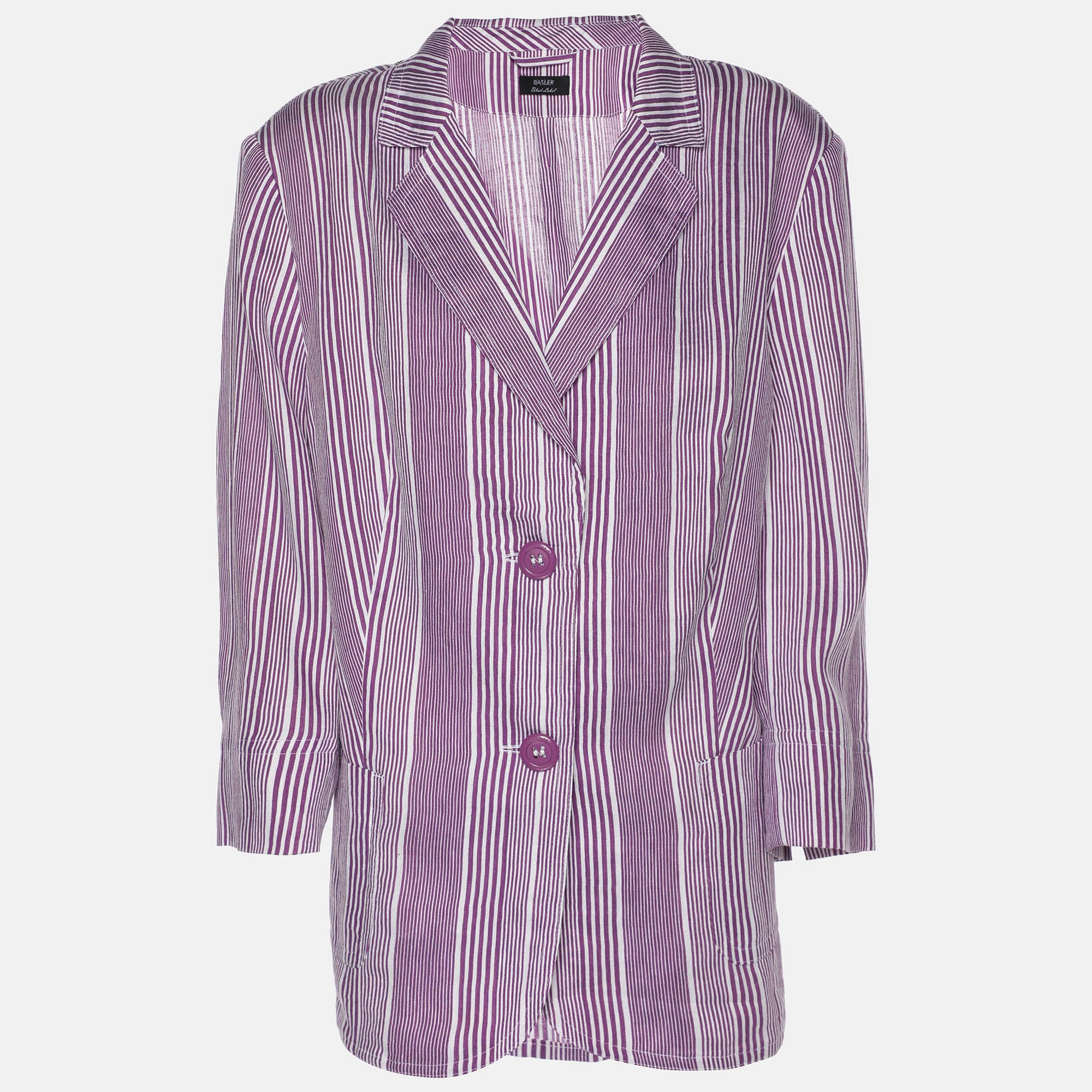 Basler Purple Stripe Linen Blend Single Breasted Blazer L