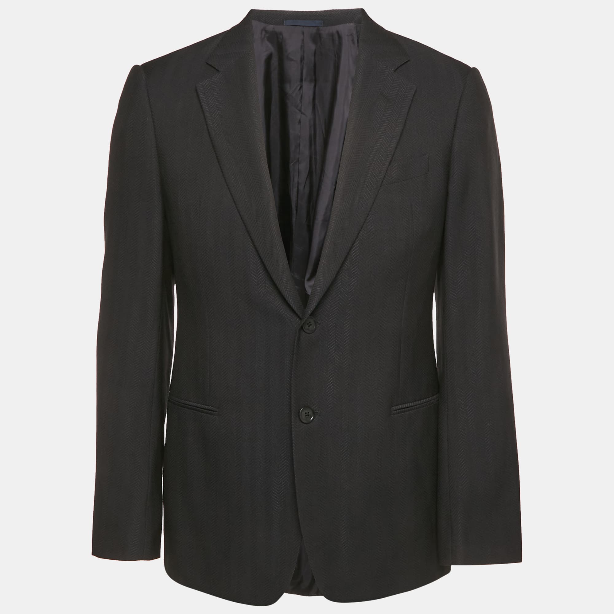 Armani Collezioni Midnight Blue Wool Blend Herringbone Blazer L