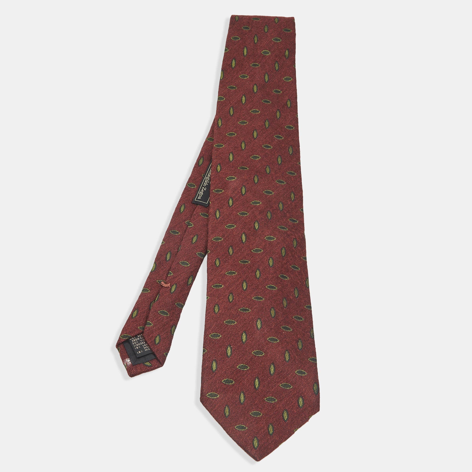 Ermenegildo Zegna Brown Patterned Silk Blend Traditional Tie