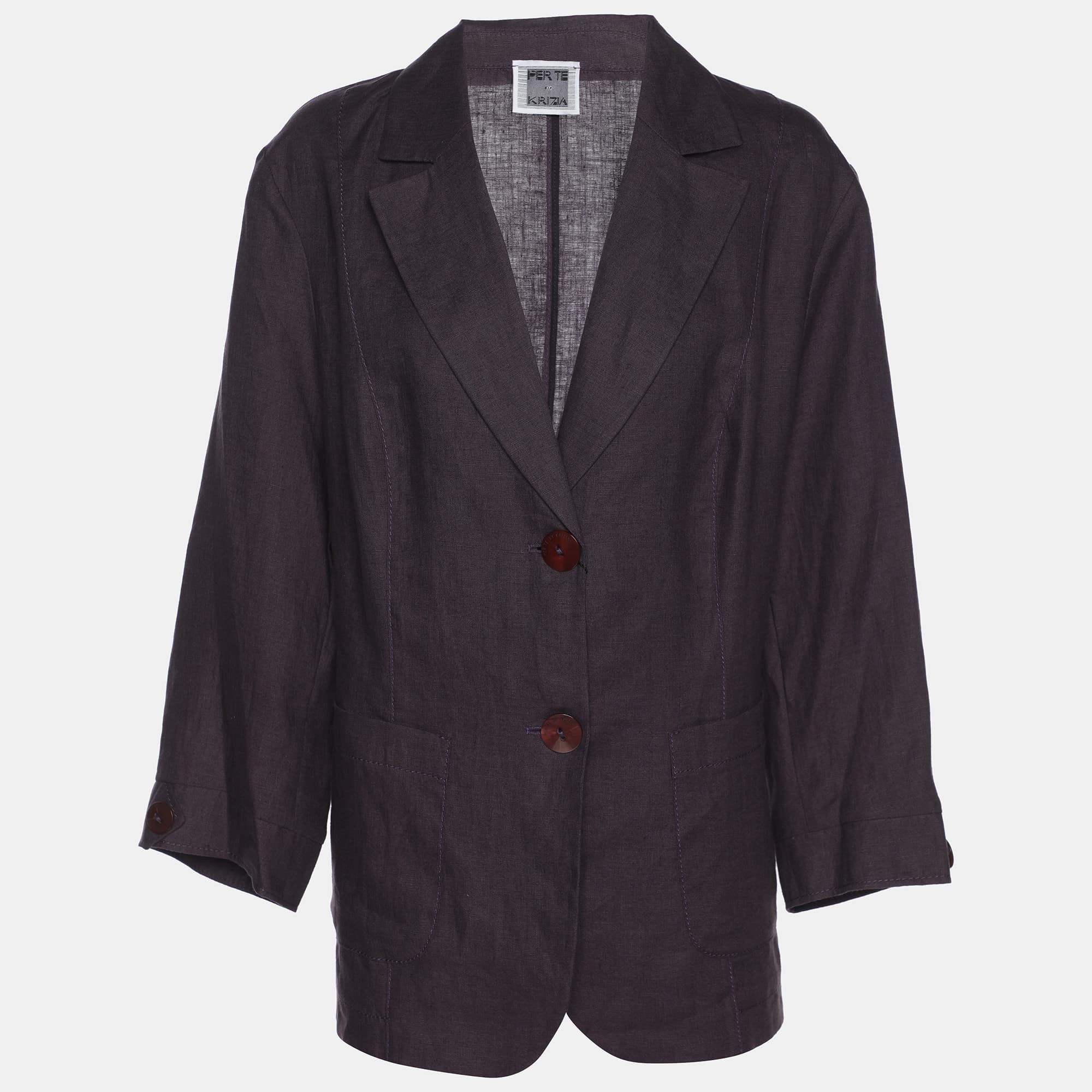 Perte by Krizia Purple Linen Single Breasted Blazer L