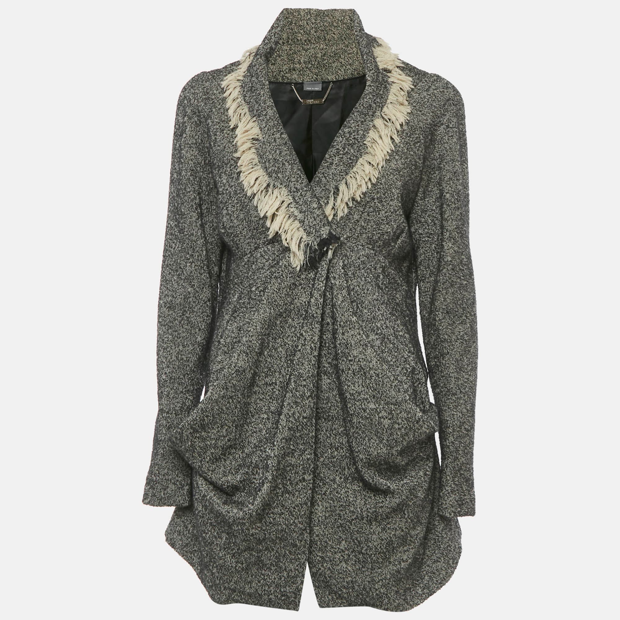Alexander McQueen Tweed Draped Raw-Edge Detail Coat M