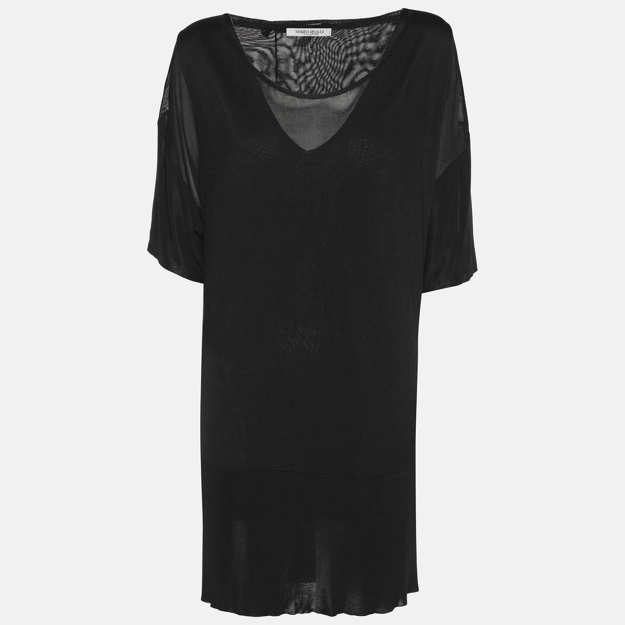 Marina Rinaldi Black Stretch Knit Half Sleeve Sweater Set L