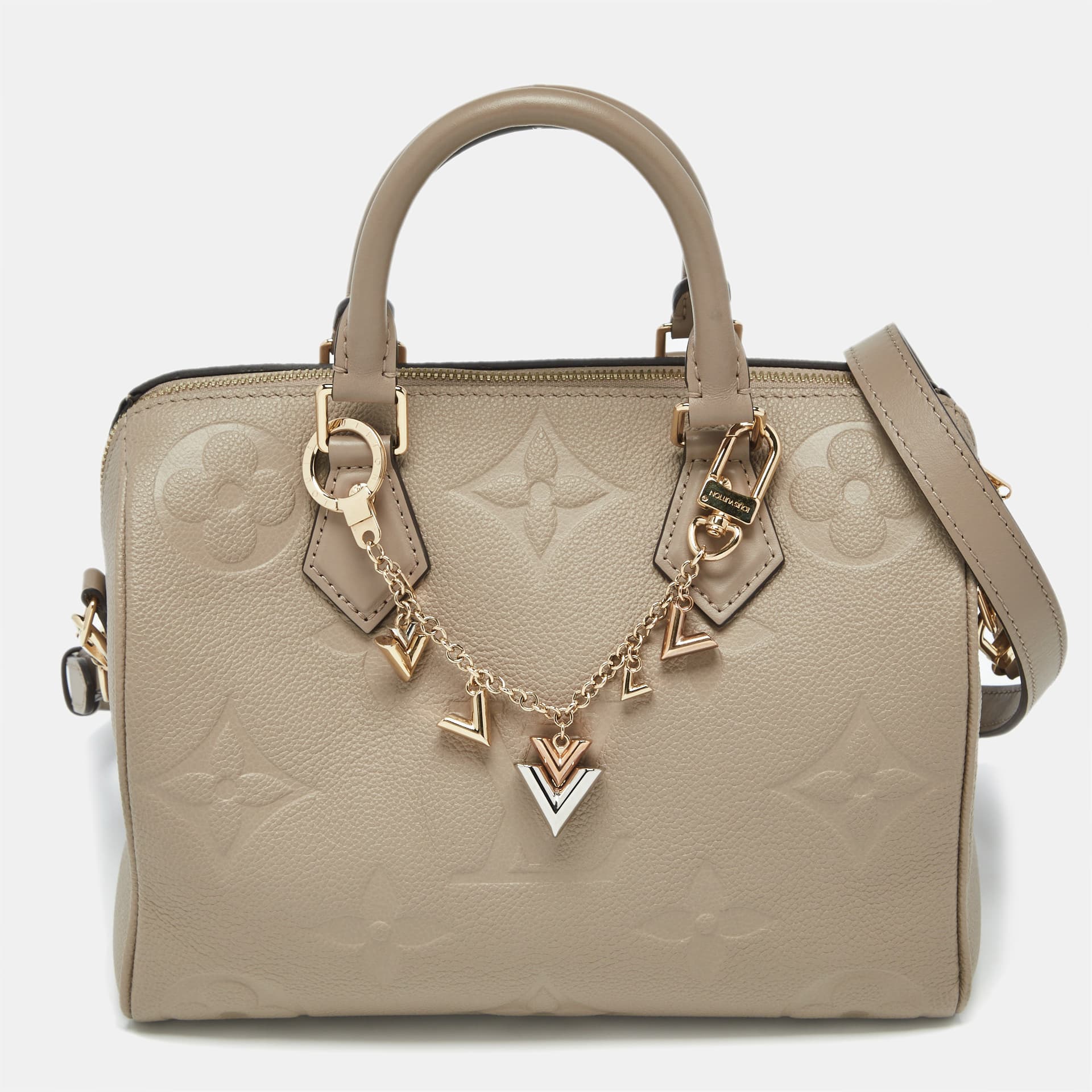 Louis Vuitton Tourterelle Monogram Impreinte Leather Speedy 25 Bandouliere Bag