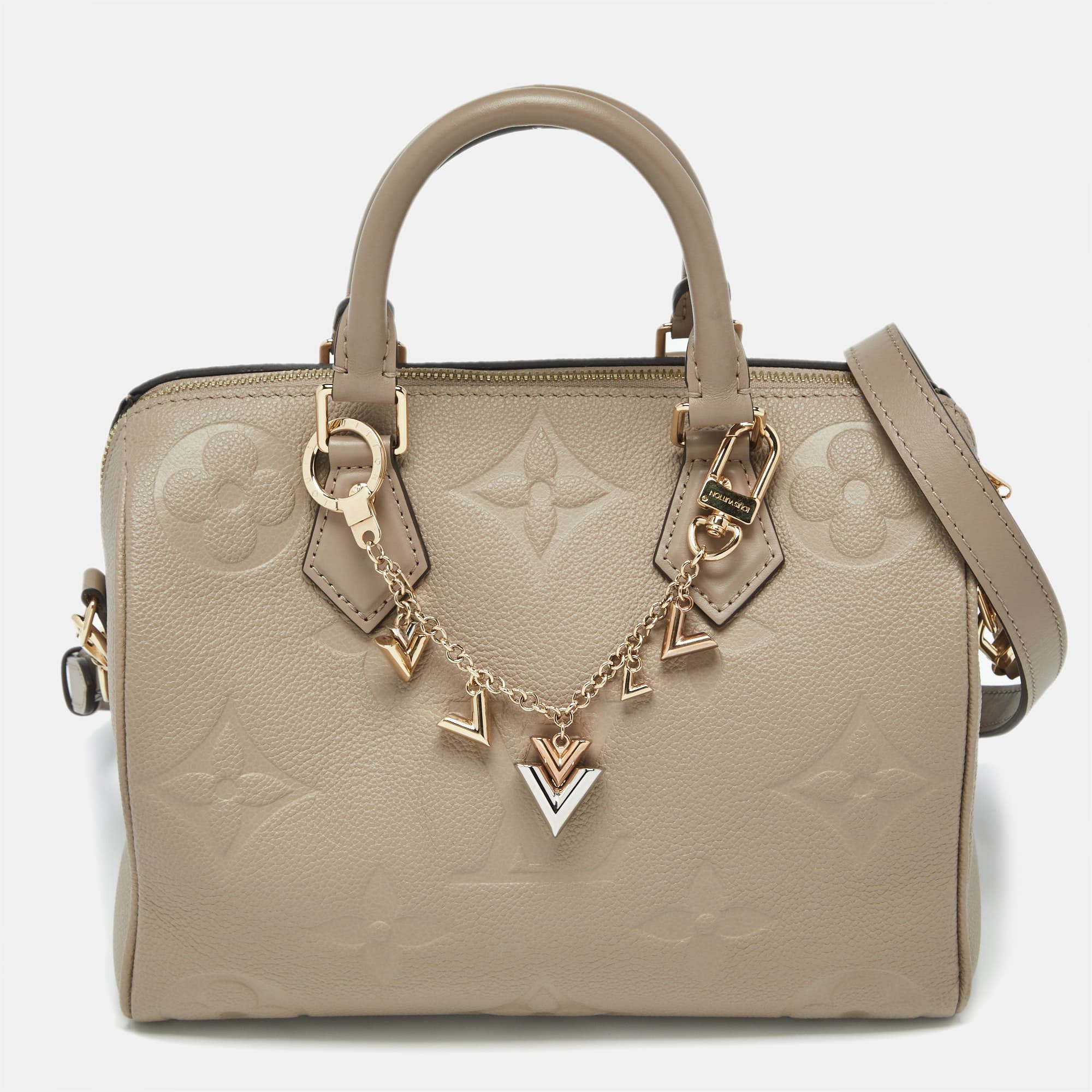 Louis Vuitton Tourterelle Monogram Impreinte Leather Speedy 25 Bandouliere Bag