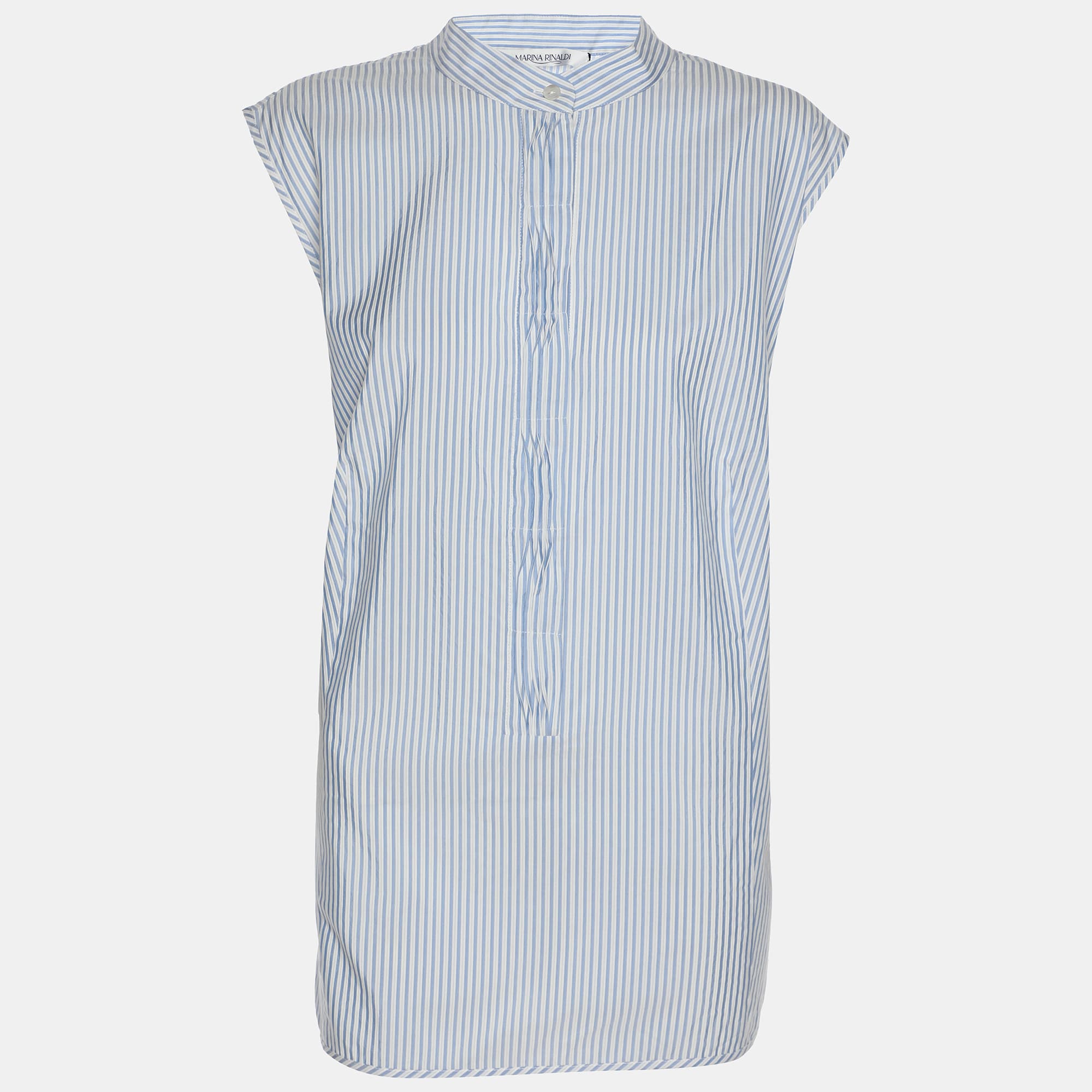 Marina Rinaldi Blue/White Stripe Cotton Silk Sleeveless Top L