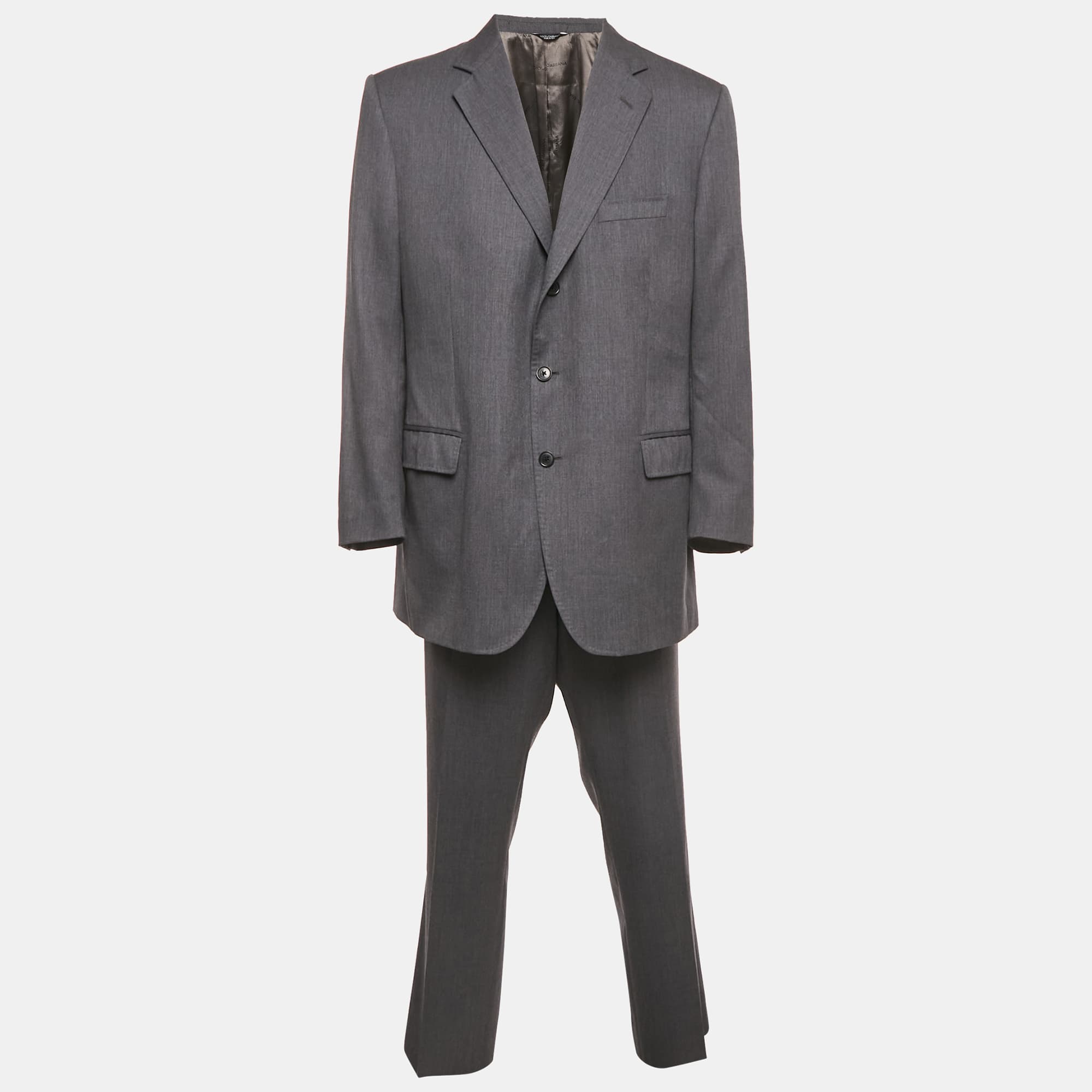 Dolce & Gabbana Dark Grey Wool Single Breasted Blazer Suit 4XL