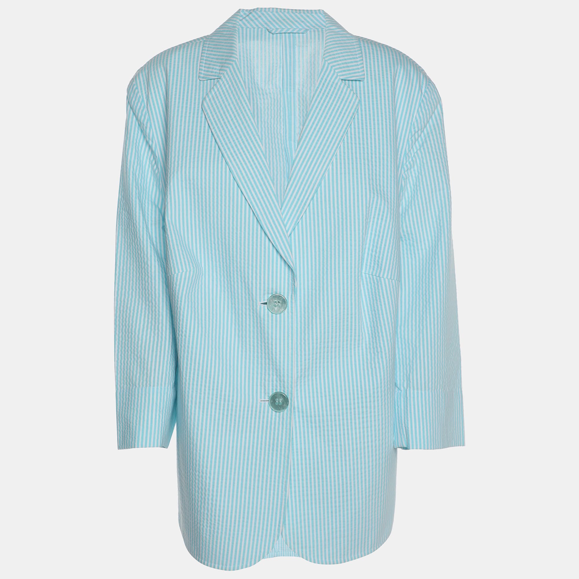 Basler Light Blue Stripe Cotton Blend Single Breasted Blazer XXL