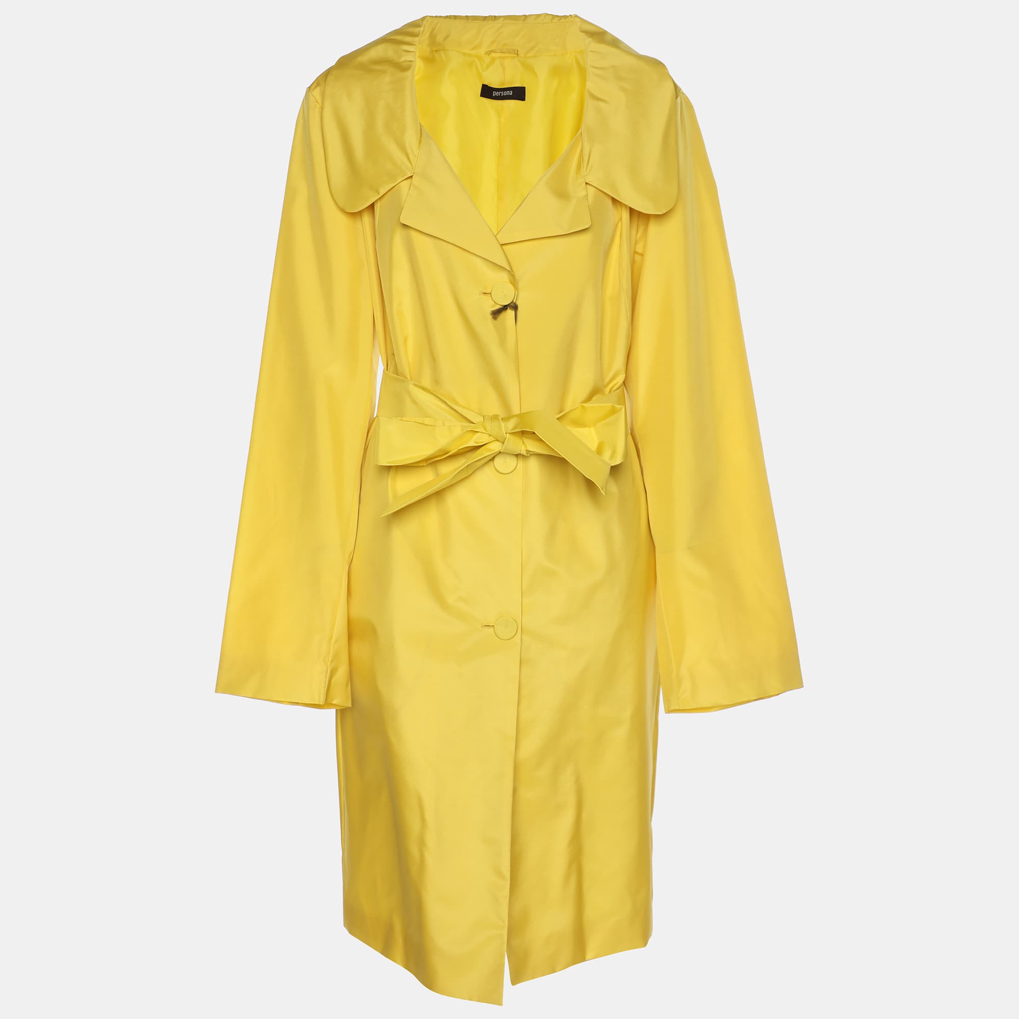 Persona Yellow Silk Belted Overcoat L