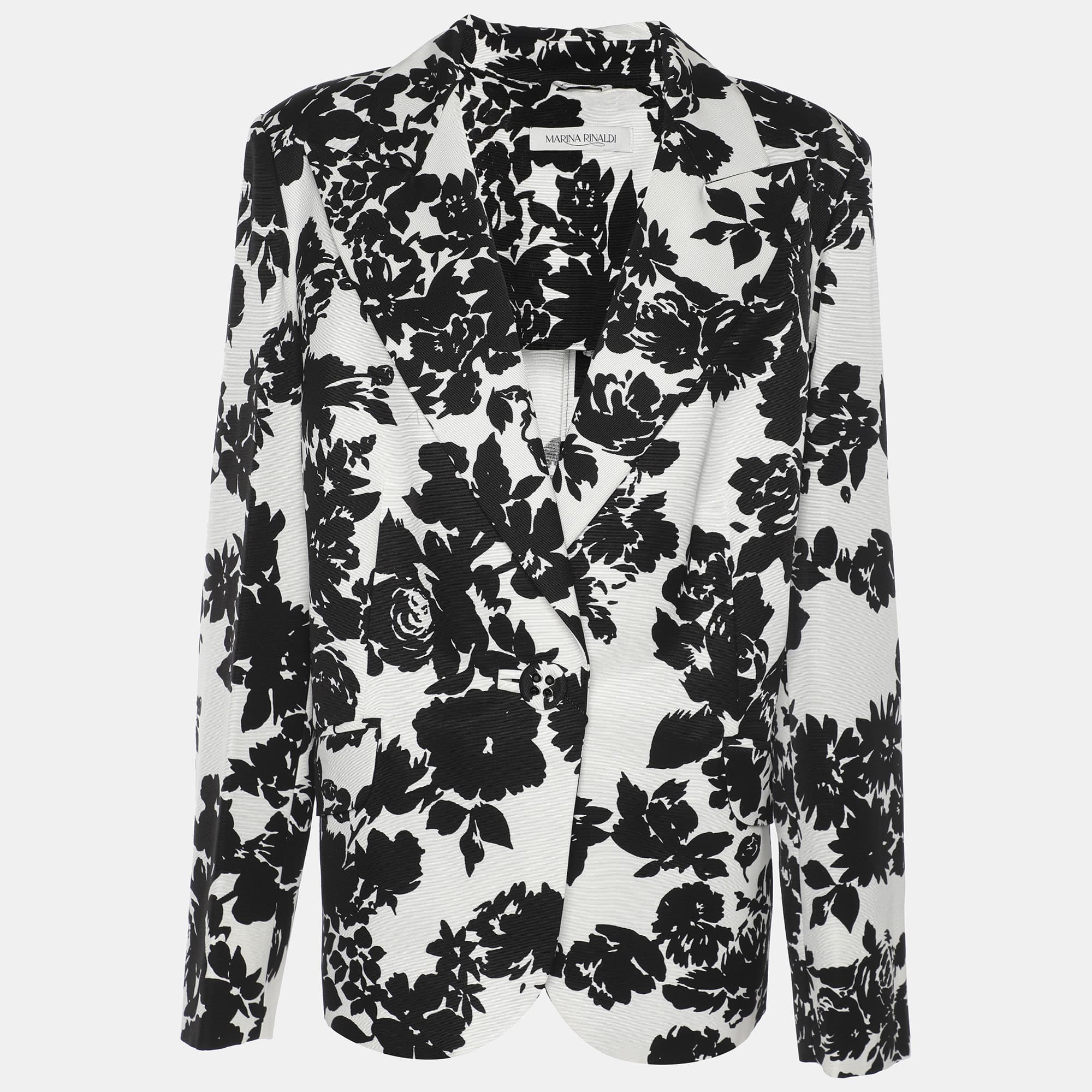 Marina Rinaldi Black/White Ottoman Print Single Breasted Blazer L