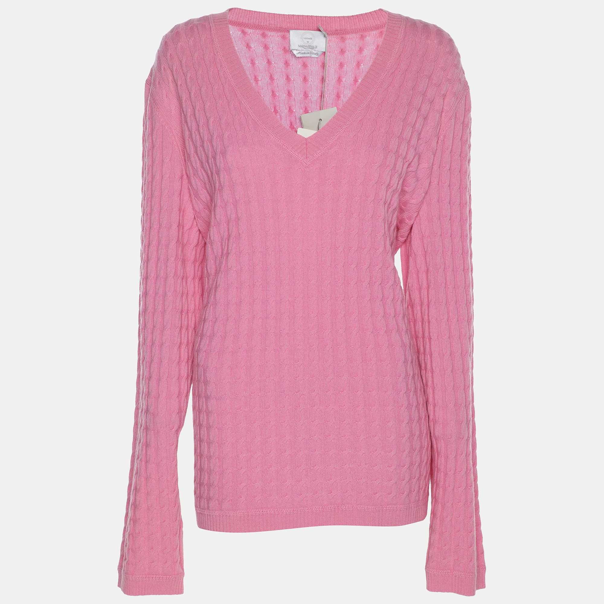 Voyage by Marina Rinaldi Pink Cable Knit V Neck Sweater L