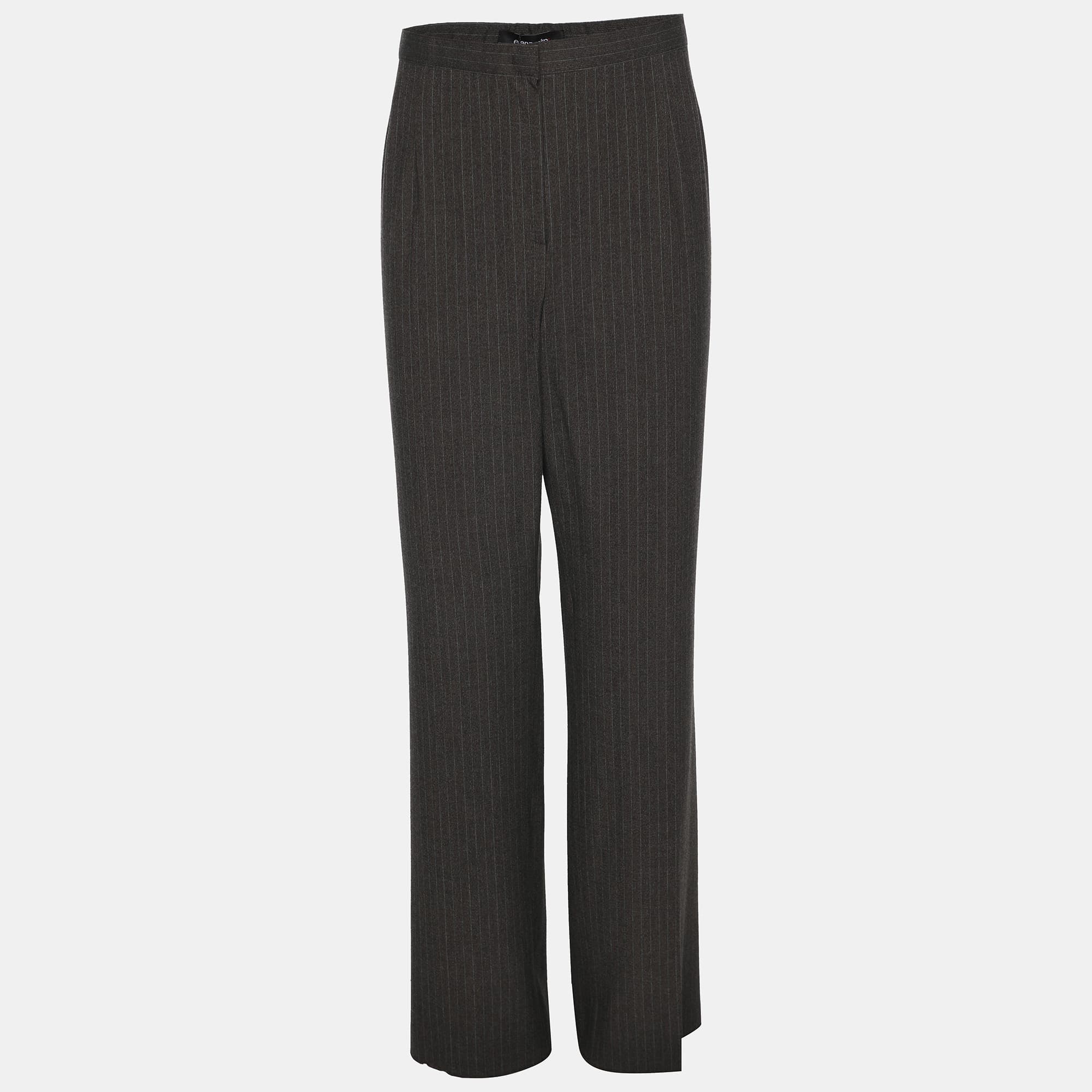 Elena Miro Grey Striped Polyester Blend Fabric Trousers XXL