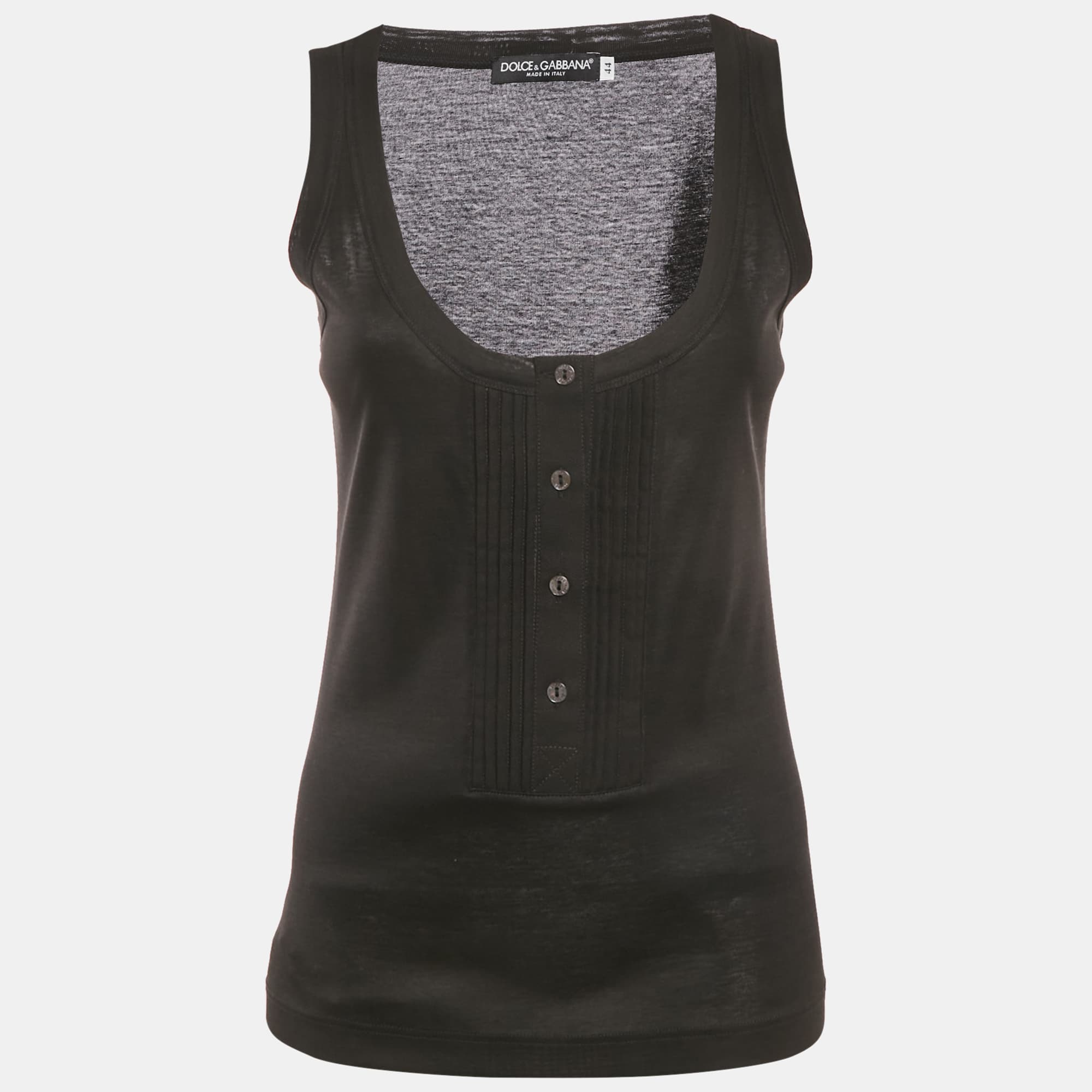 Dolce & Gabbana Black Stretch Cotton Pintuck Tank Top M