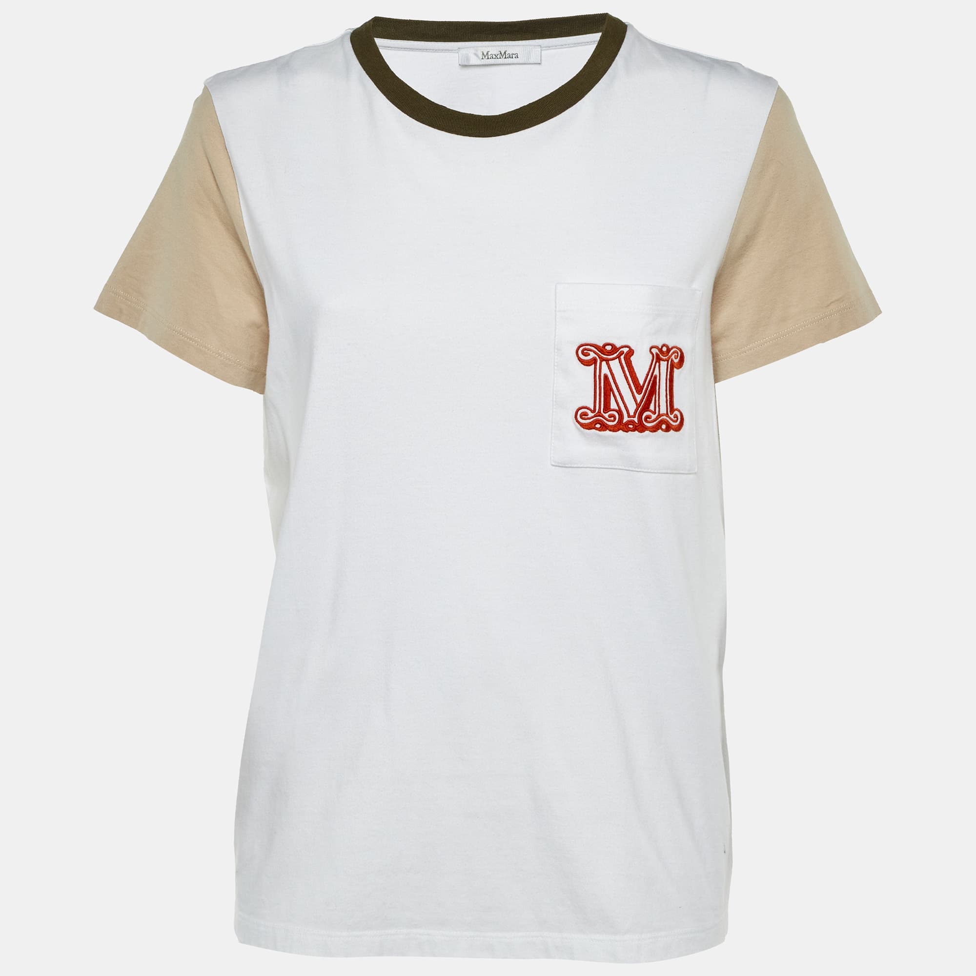 Max Mara White Cotton Logo Embroidered Crew Neck T-Shirt L