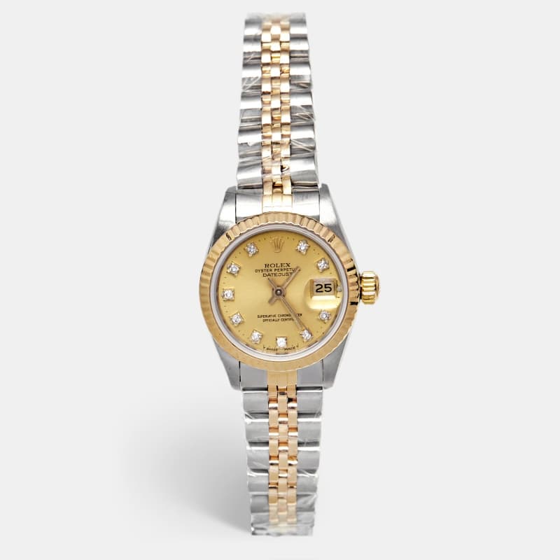 Rolex Datejust 16233 Champagne Dial 18k Yellow Gold Stainless Steel Diamond Women's Wristwatch 26 mm