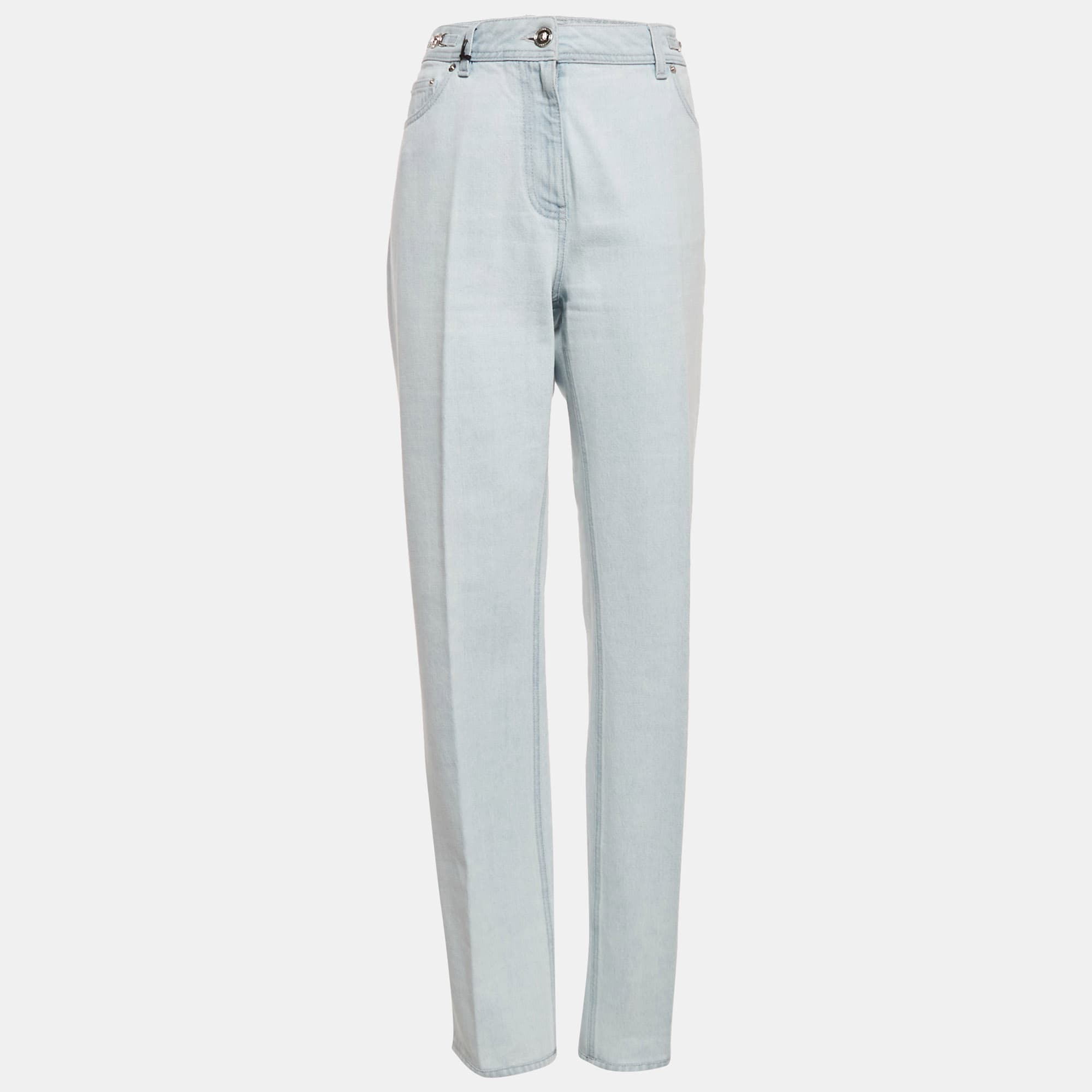 Versace Light Blue Stone Washed Denim Medusa 95' Straight Fit Jeans M Waist 27"