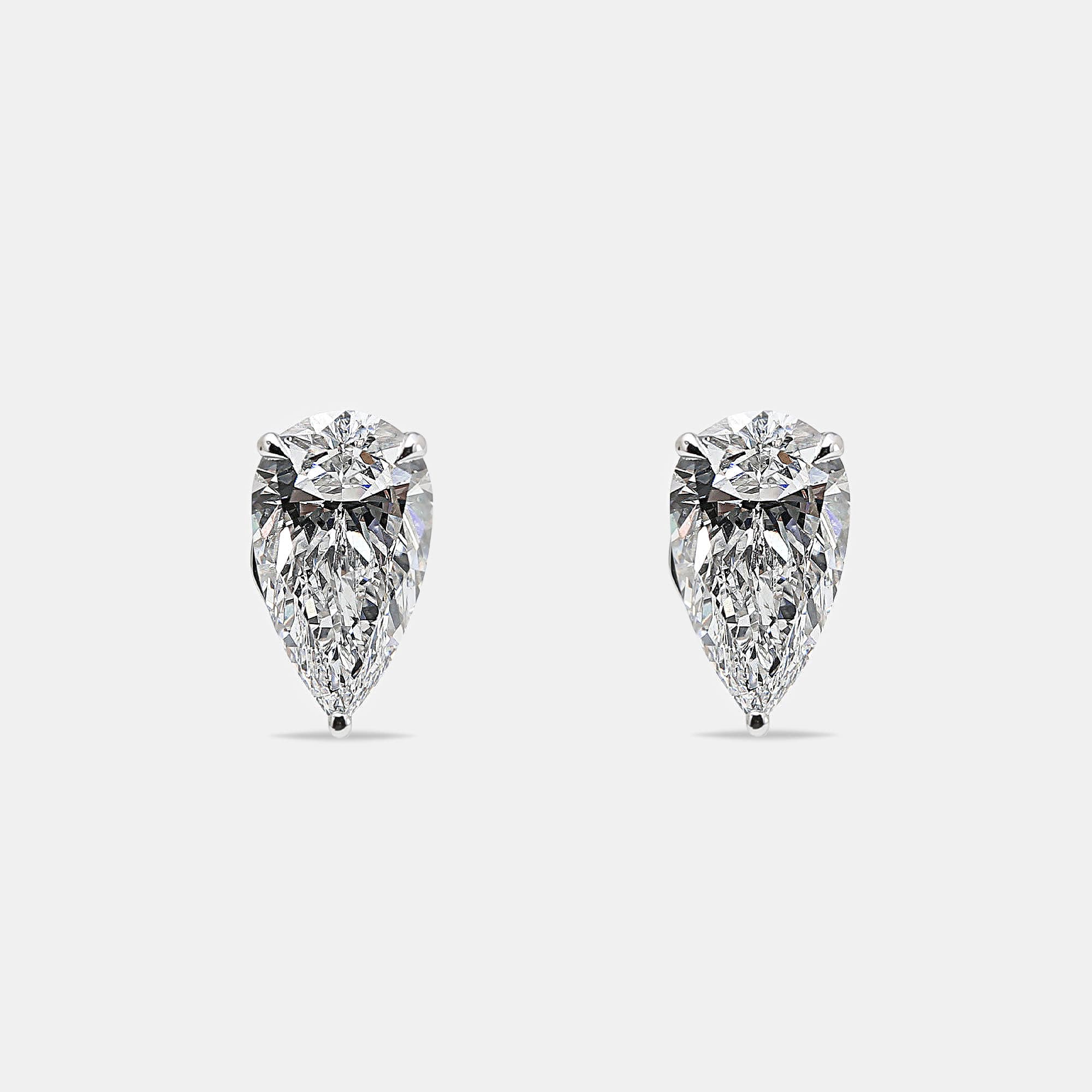 6.00 cts Pear Brilliant 18k White Gold Lab Grown Diamonds Solitaire Earrings