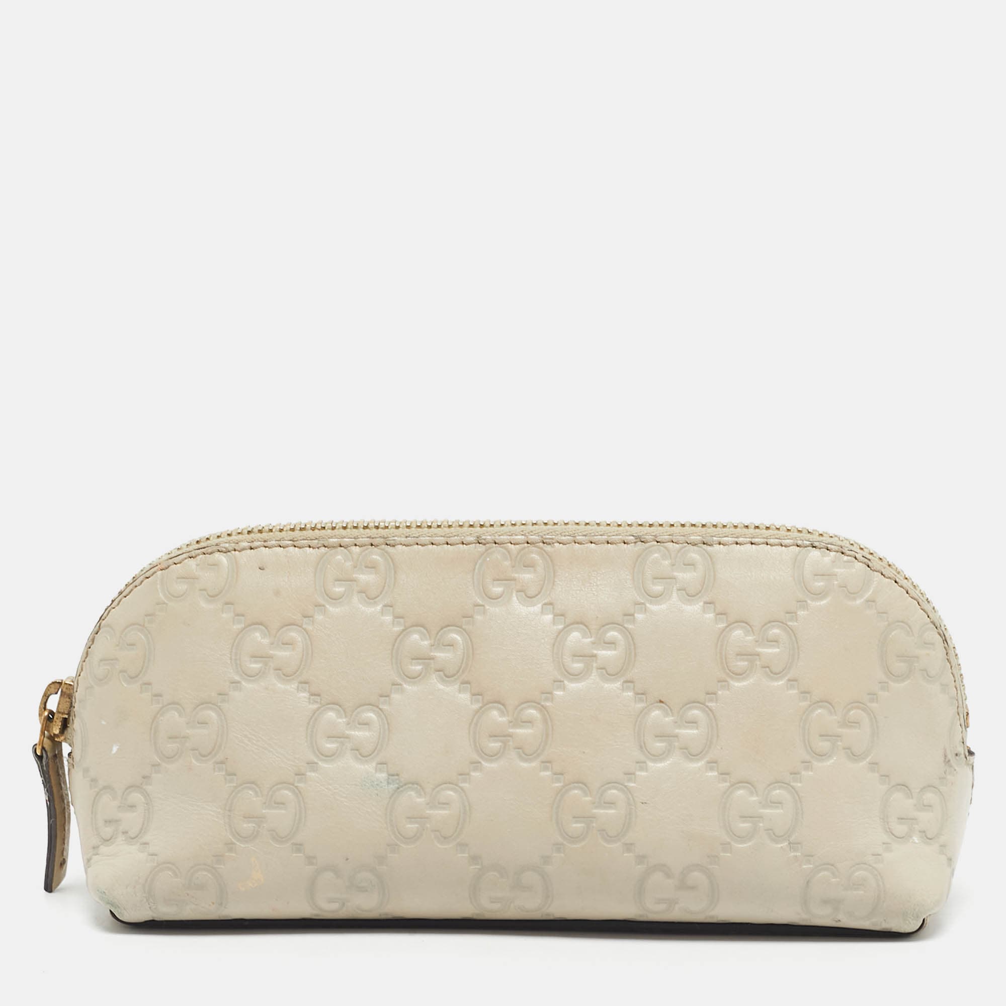 Gucci Ivory Guccissima Leather Cosmetic Zip Pouch