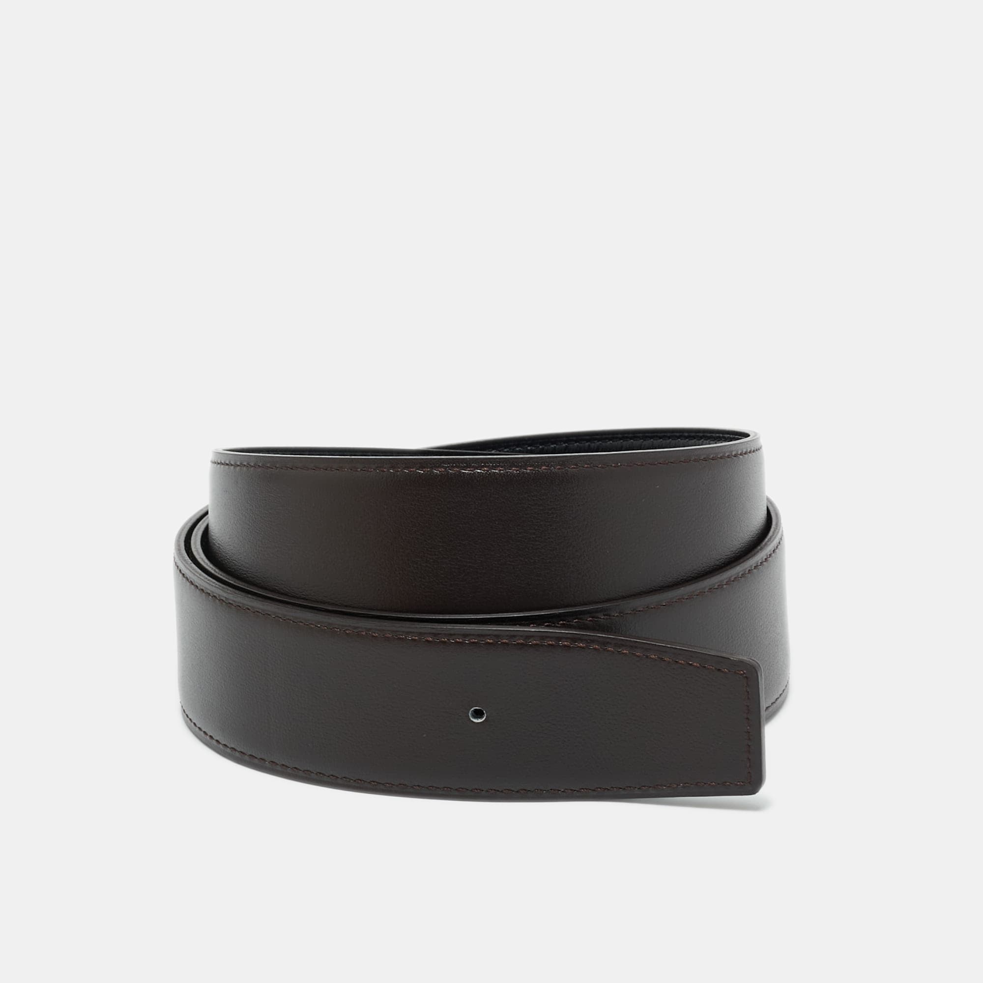 Hermes Noir/Chocolat Box and Chamonix Leather Reversible Belt Strap 100 CM