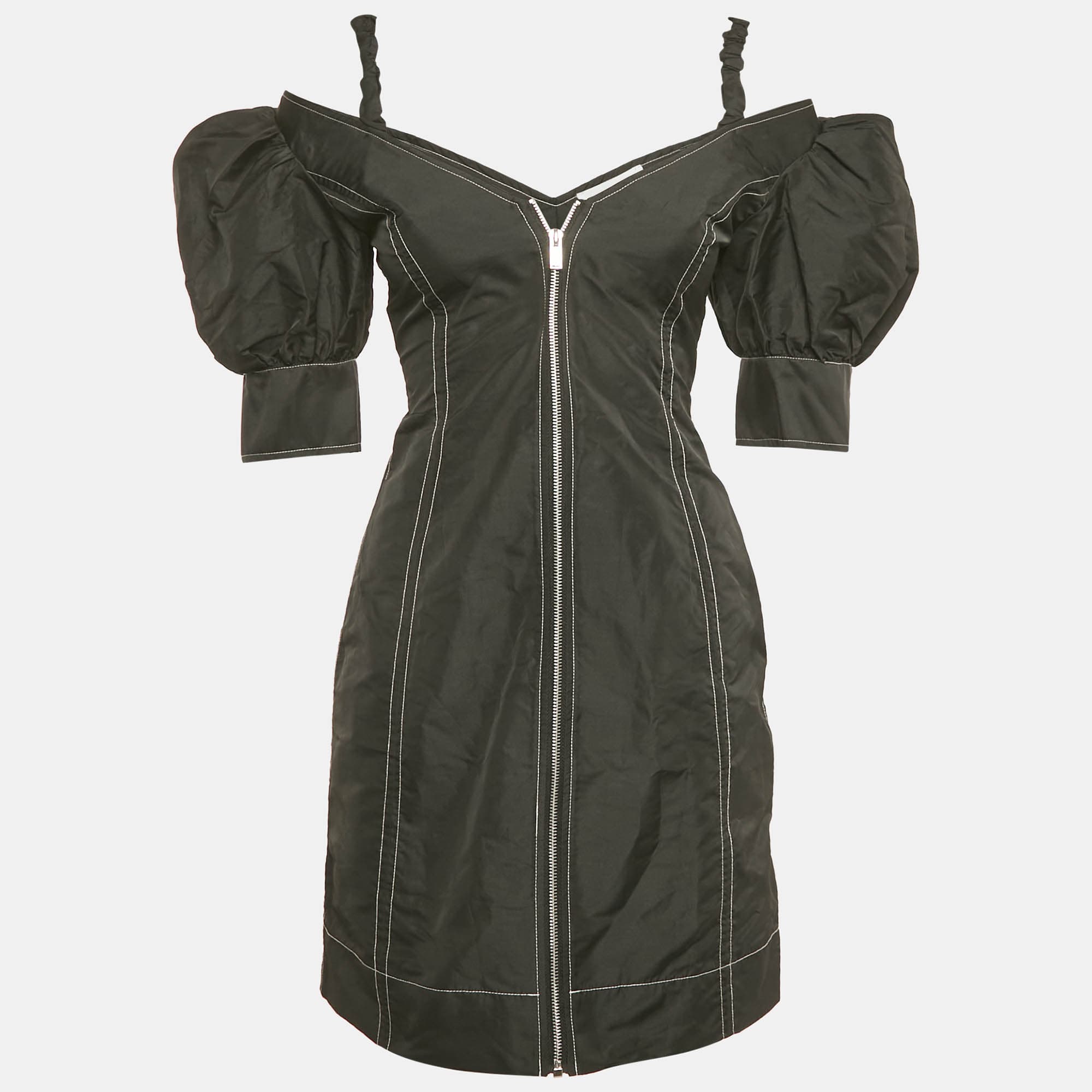 Ganni Black Crepe Cold Shoulder Mini Dress XS