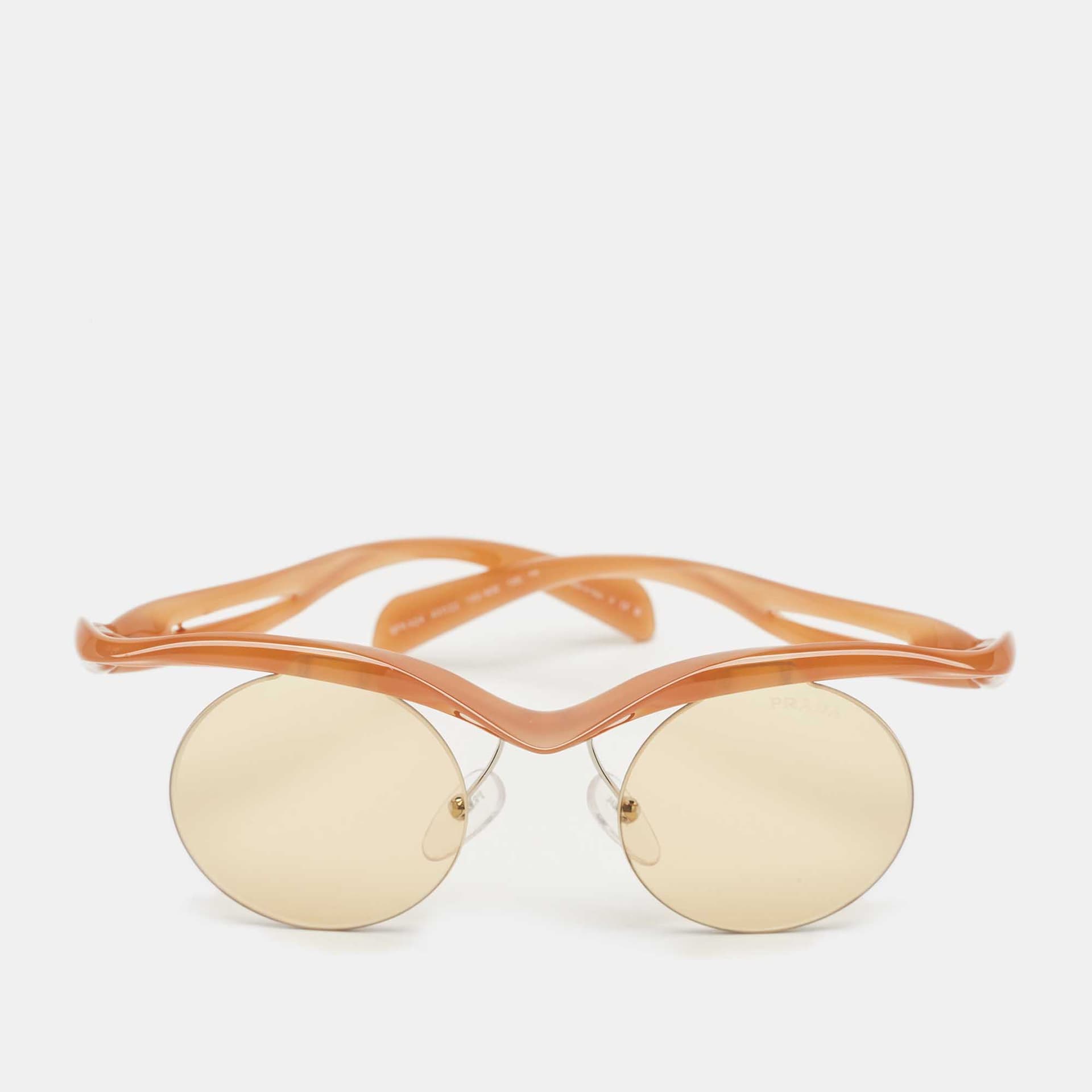 Prada Brown SPR A24 Rimeless Round Sunglasses