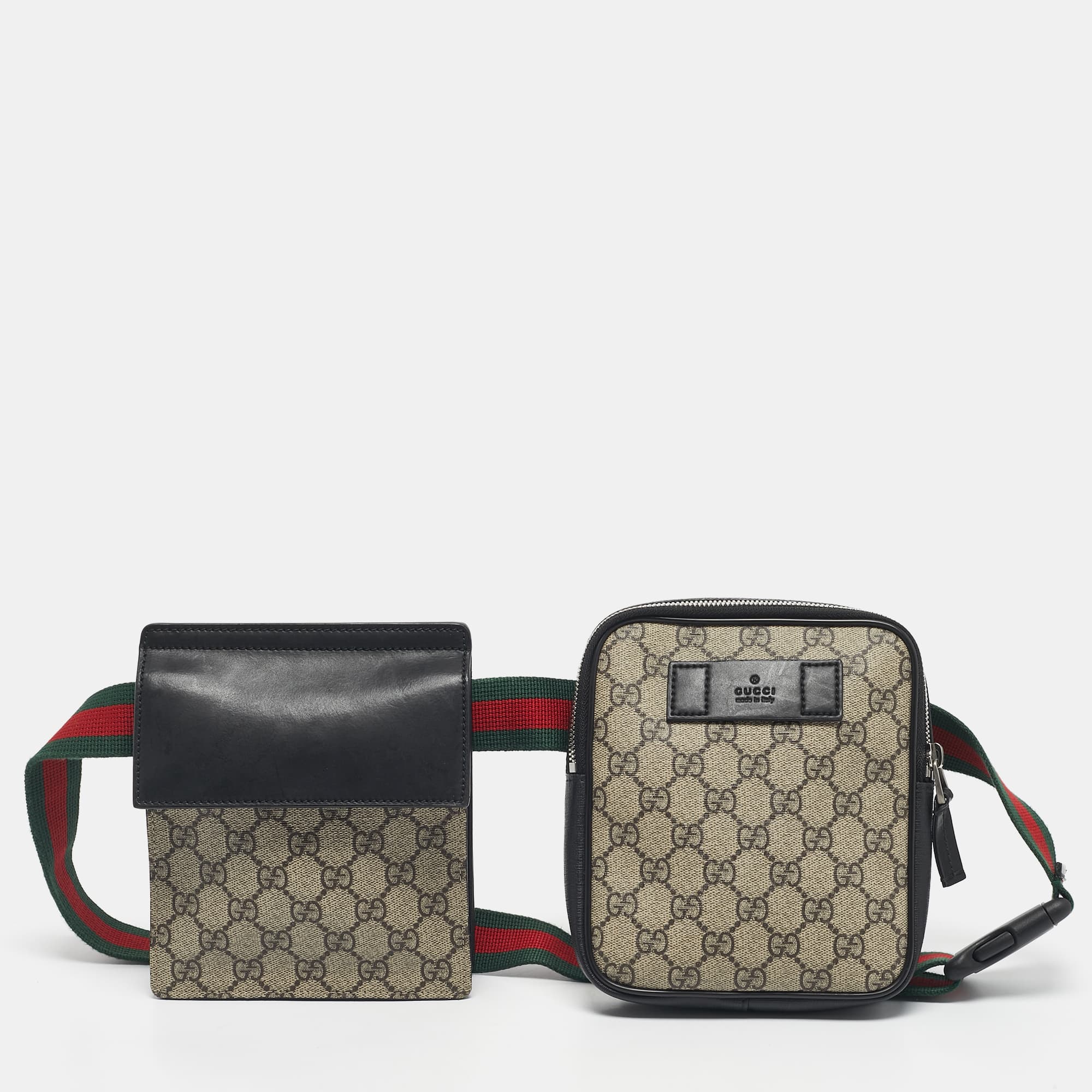 Gucci Beige/Black GG Supreme Canvas and Leather Web Belt Bag