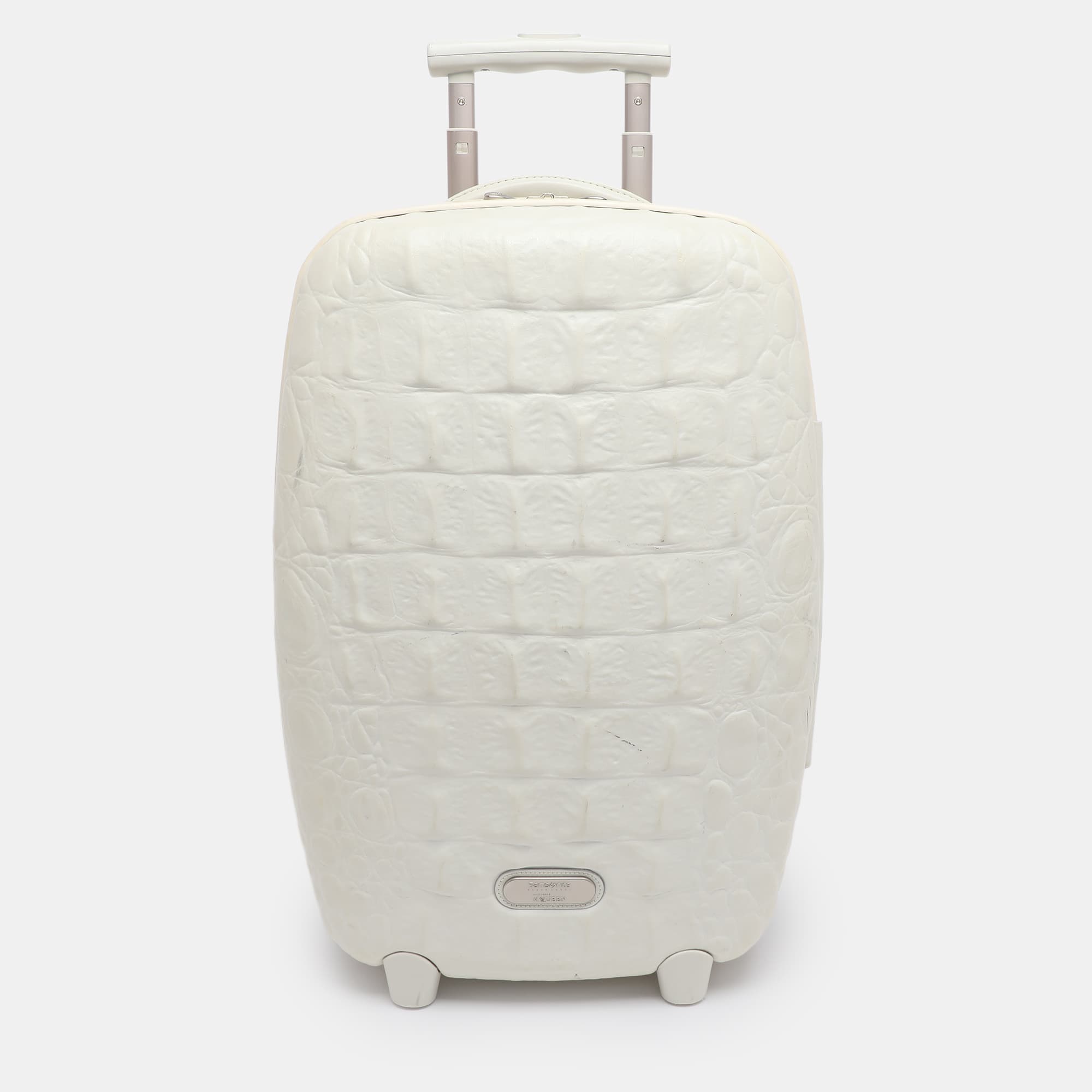 Samsonite Black Label by Alexander McQueen White Croc Embossed Plastic and Leather Trolley Carryon Suitcase