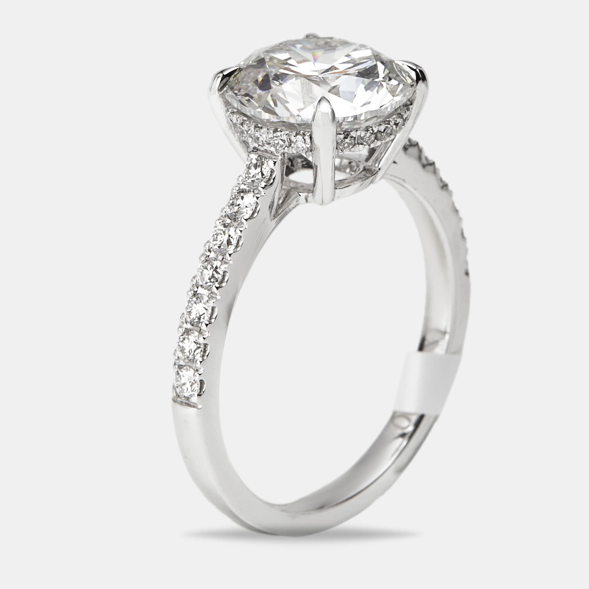 3.25 cts Round Brilliant Lab Grown Diamond 18k White Gold Ring Size 51