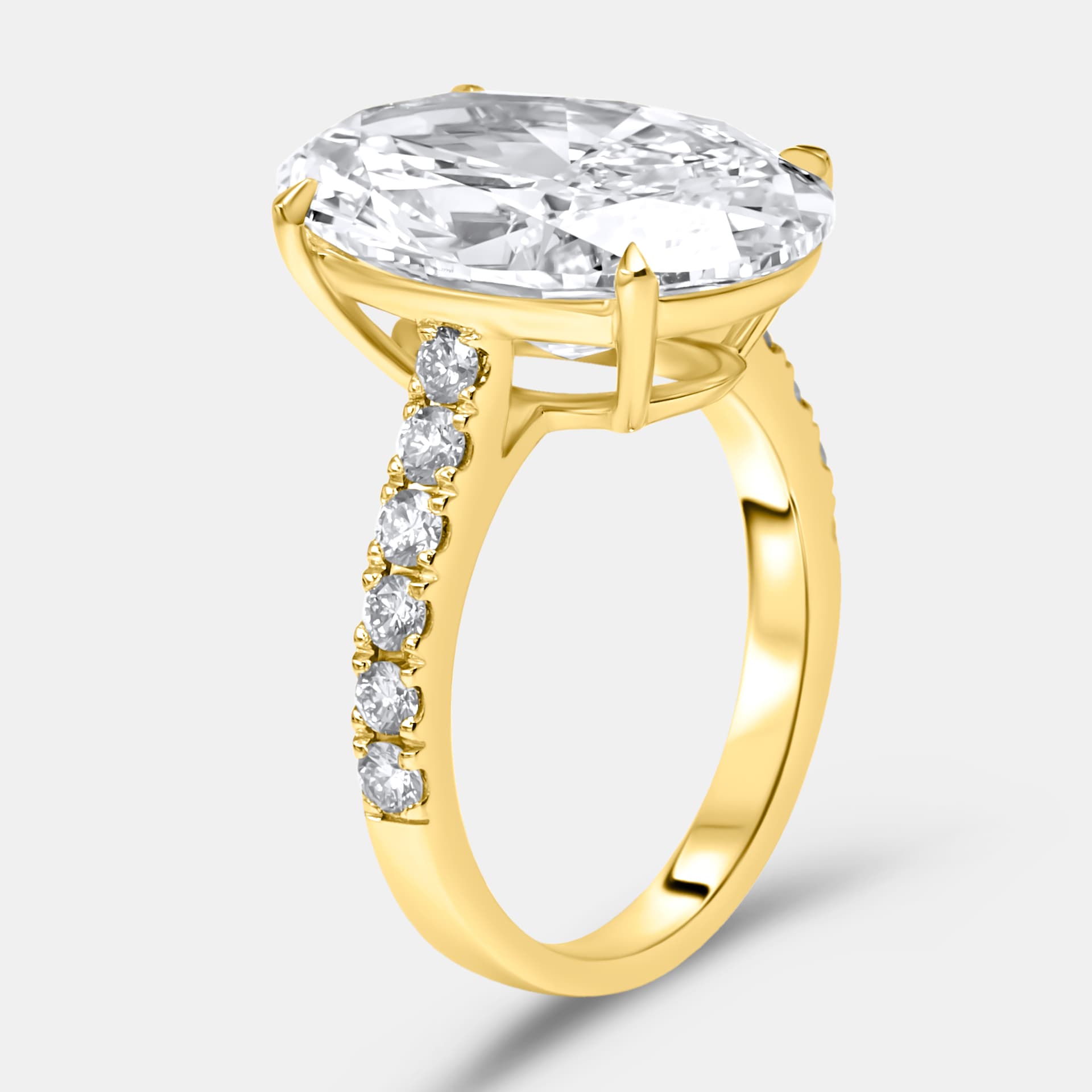 8.5 cts Oval and Round Lab Grown Diamond 18k Yellow Gold Ring Size 52