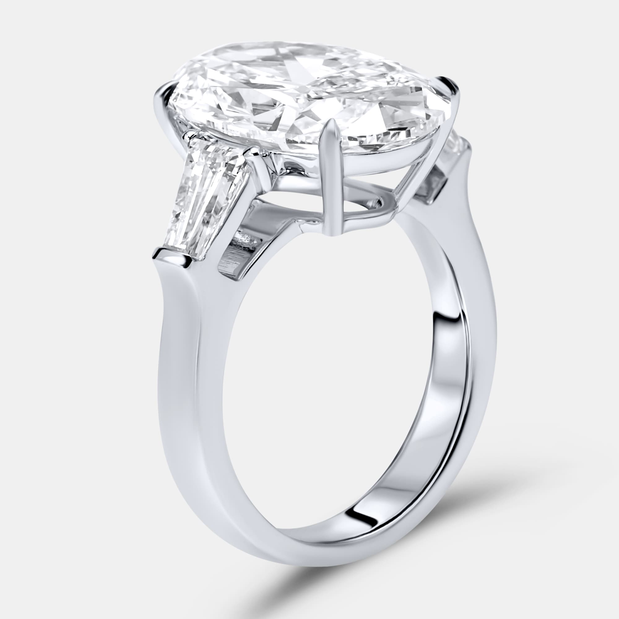 8 cts Oval and Trapezoid Lab Grown Diamond 18k White Gold Ring Size 52