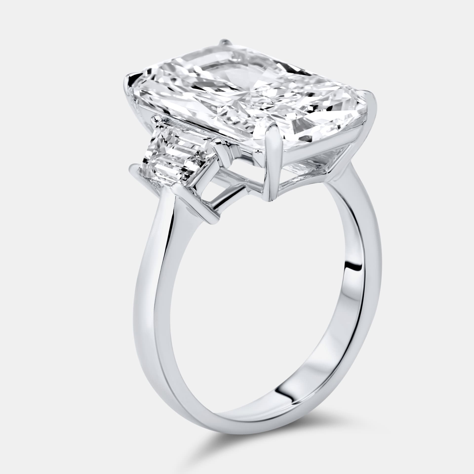 8 cts Radiant and Trapezoid Lab Grown Diamonds 18k White Gold Ring Size 52