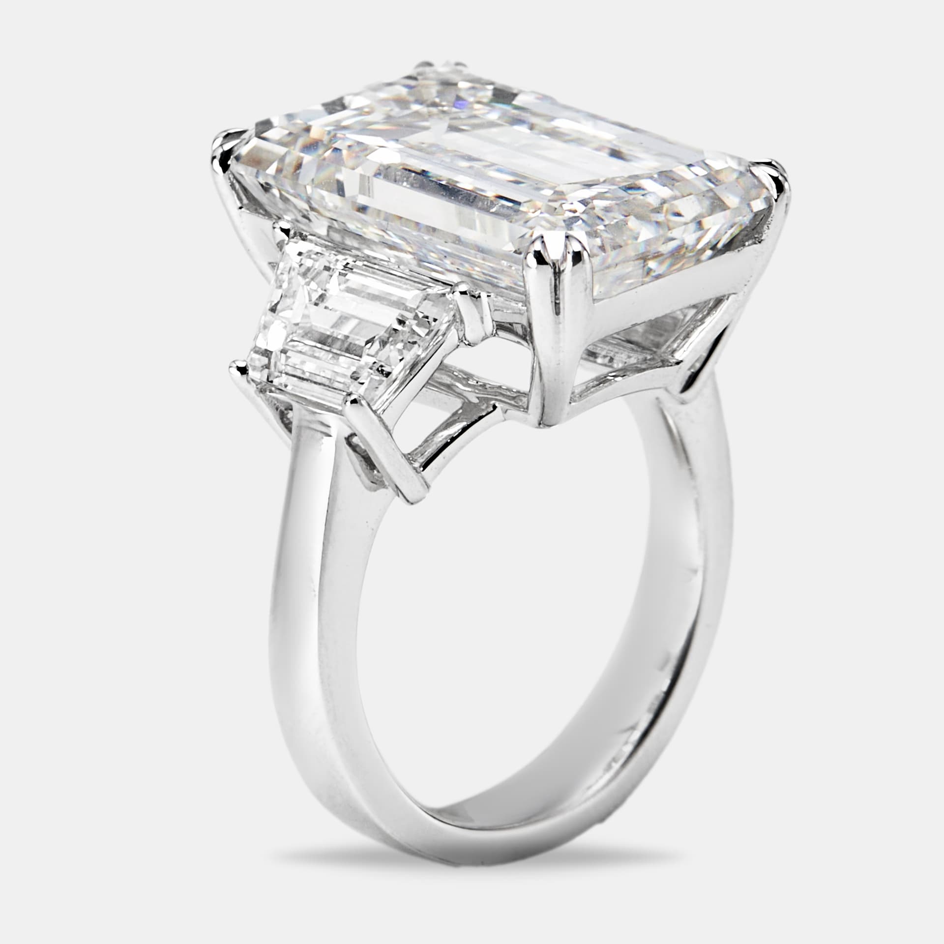 14.00 cts Emerald Cut and Trapezoid Lab Grown Diamond 18k White Gold Ring Size 52