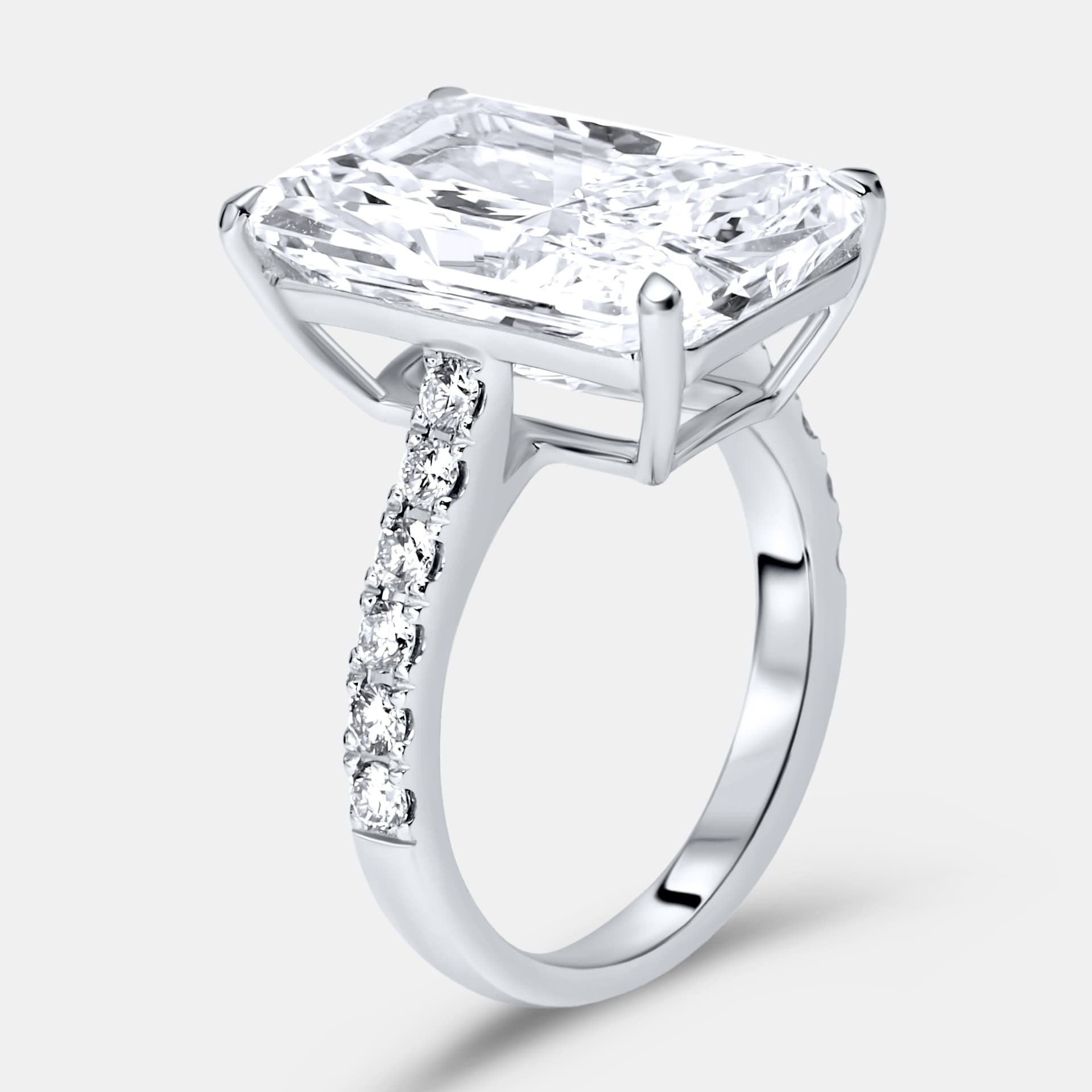 10.50 cts Radiant Cut and Round Lab Grown Diamond 18k White Gold Ring Size 53