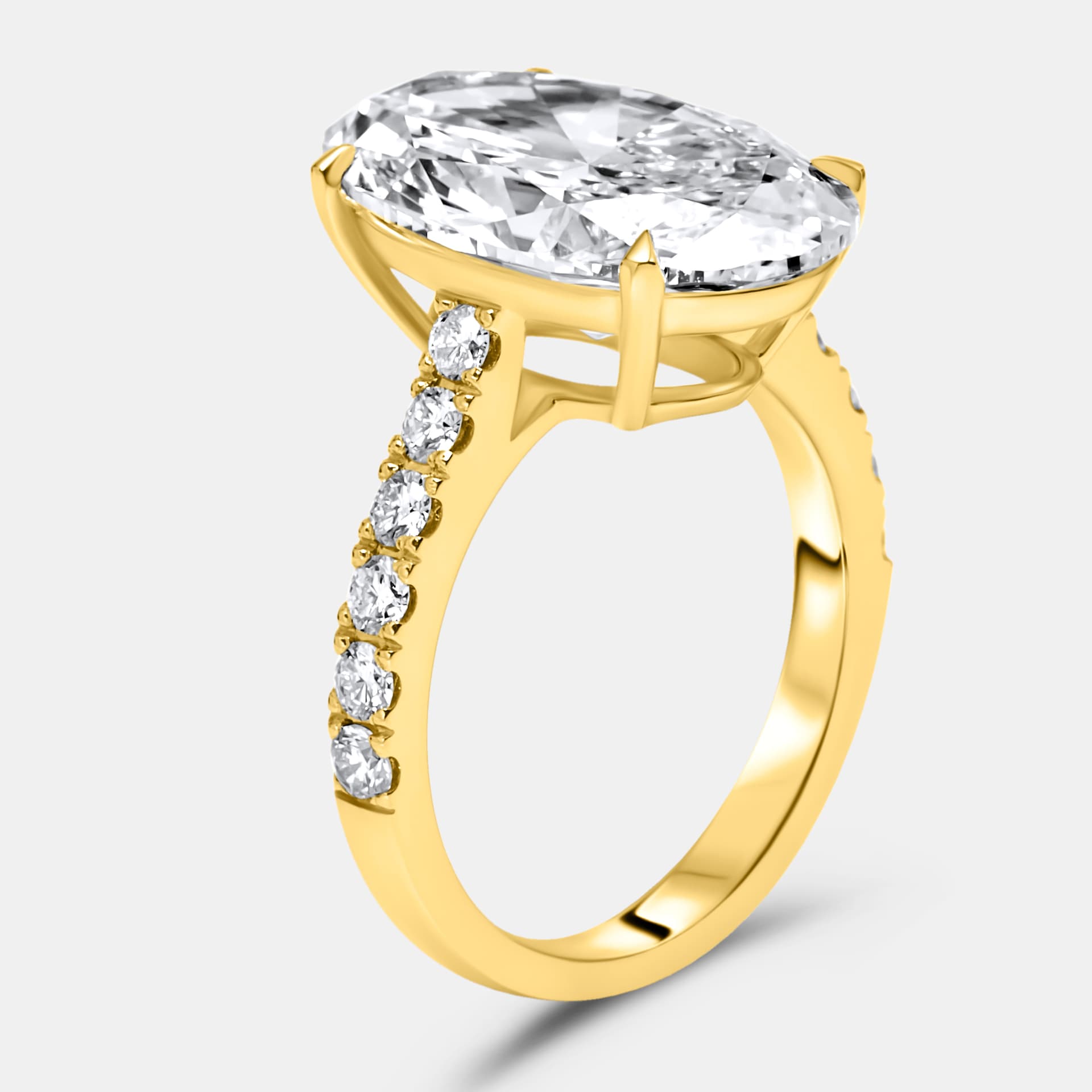 7.49 cts Oval Brilliant and Round Lab Grown Diamond 18k Yellow Gold Ring Size 53