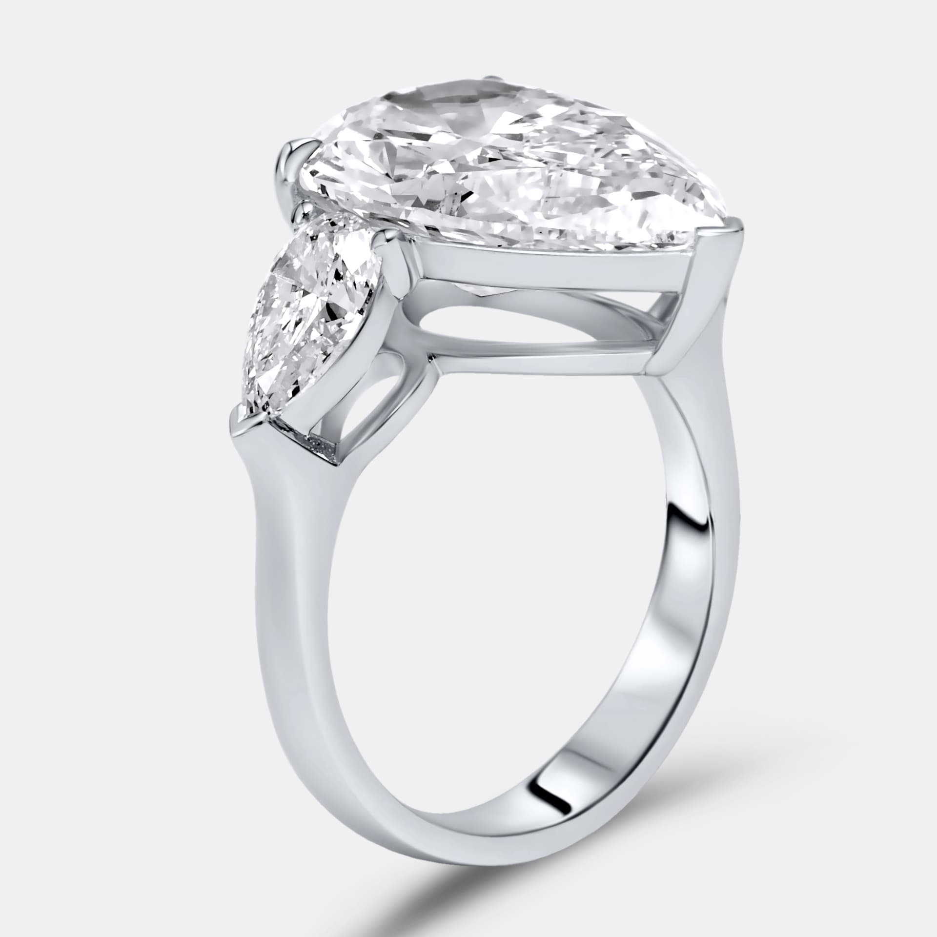 7.7 cts Pear Brilliant Lab Grown Diamond 18k White Gold Ring Size 54