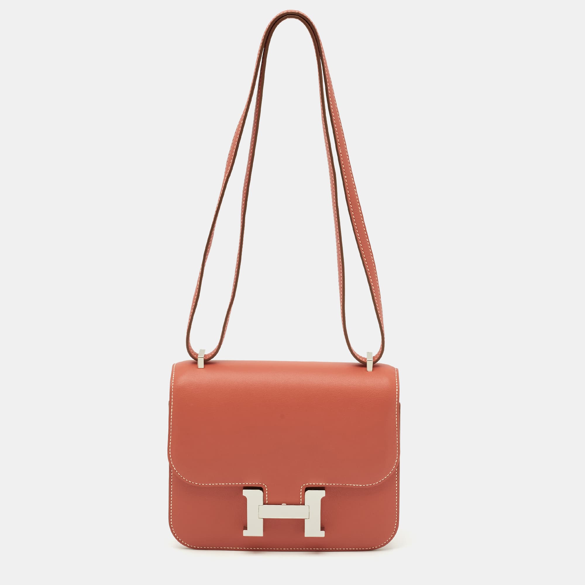 Hermes Sanguine Swift Leather Palladium Finish Constance 18 Mini Bag
