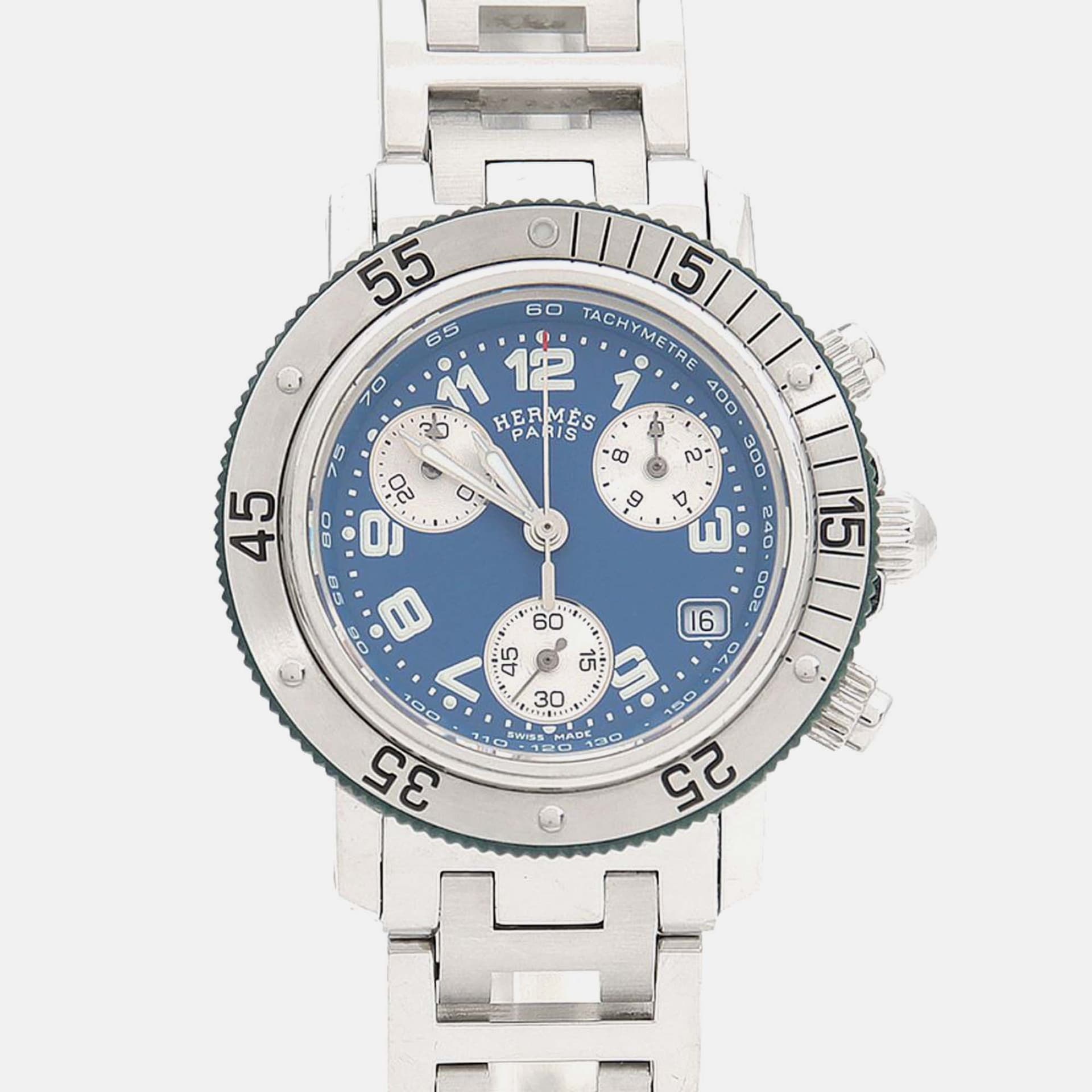 Hermes Clipper CL2.317 Quartz Blue Stainless Steel Women's Wristwatch 33.5 mm