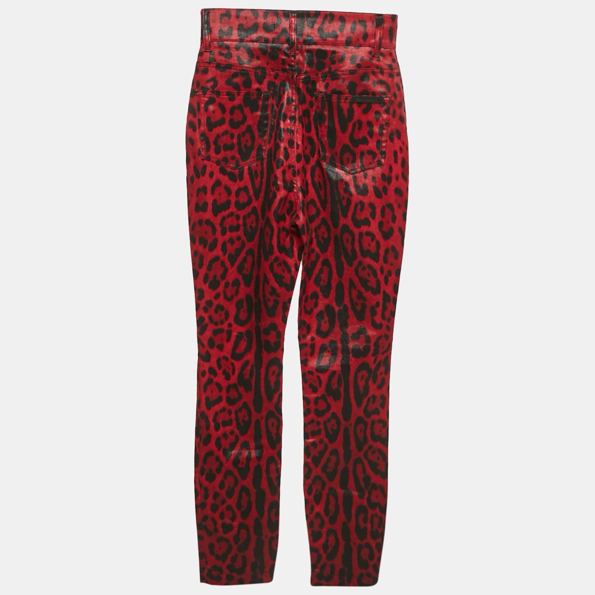 Dolce & Gabbana Red Leopard Print Cotton Drill Jeans S Waist 26"