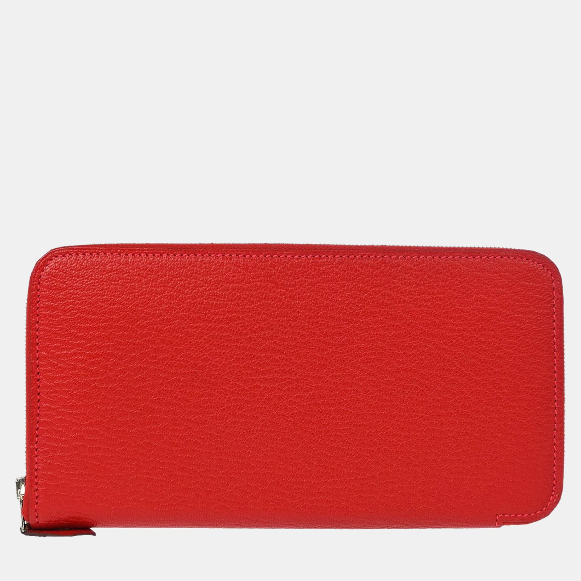 Hermes Azap Long Rouge Garance Taurillon Clemence Leather Wallet