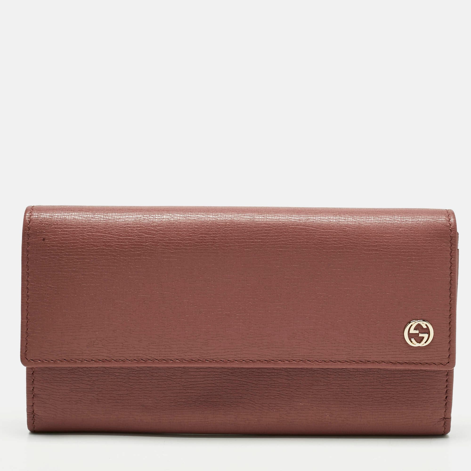 Gucci Old Rose Leather Interlocking G Flap Continental Wallet